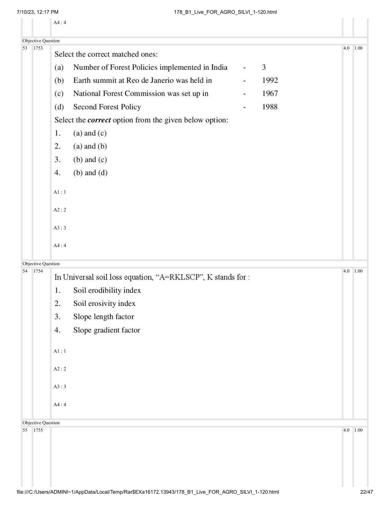 ICAR AIEEA PG 2023 FORESTRY AGROFORESTRY SILVICULTURE Question Paper - Page 22