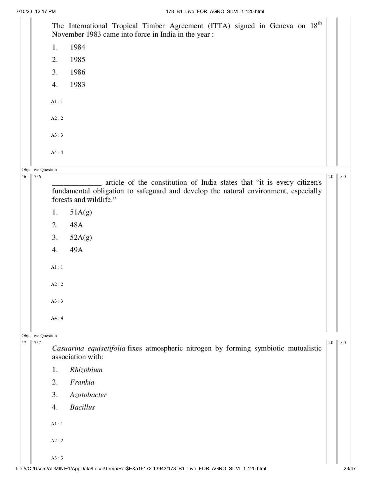 ICAR AIEEA PG 2023 FORESTRY AGROFORESTRY SILVICULTURE Question Paper - Page 23