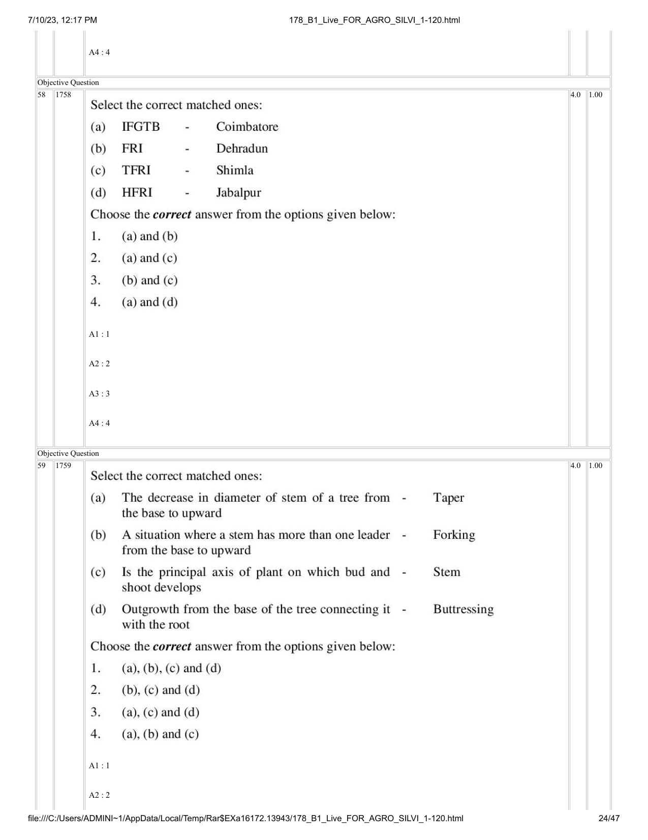 ICAR AIEEA PG 2023 FORESTRY AGROFORESTRY SILVICULTURE Question Paper - Page 24