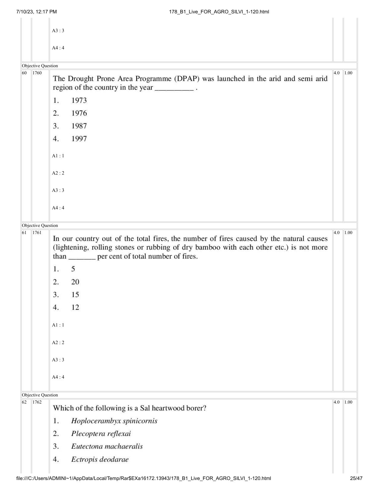ICAR AIEEA PG 2023 FORESTRY AGROFORESTRY SILVICULTURE Question Paper - Page 25