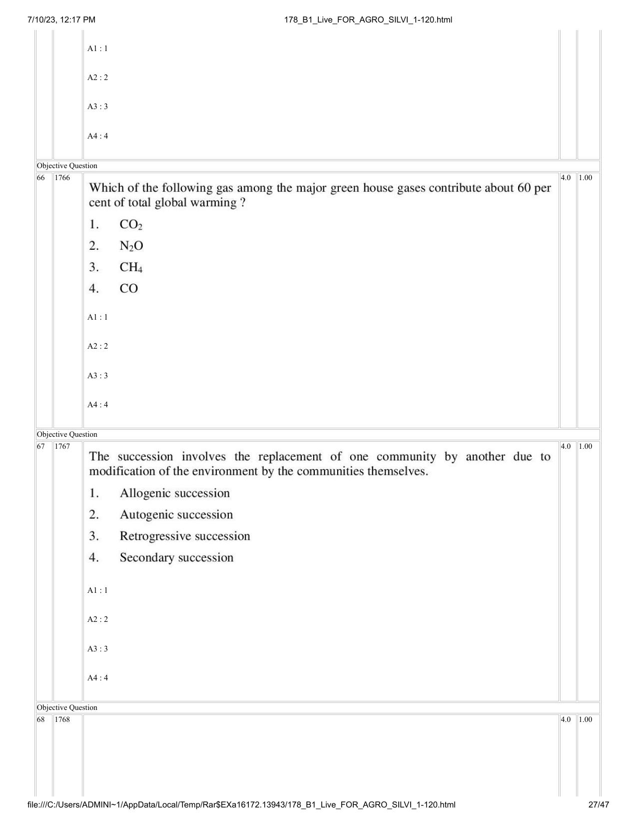 ICAR AIEEA PG 2023 FORESTRY AGROFORESTRY SILVICULTURE Question Paper - Page 27
