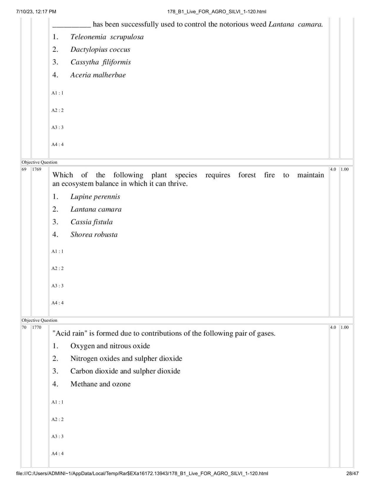 ICAR AIEEA PG 2023 FORESTRY AGROFORESTRY SILVICULTURE Question Paper - Page 28