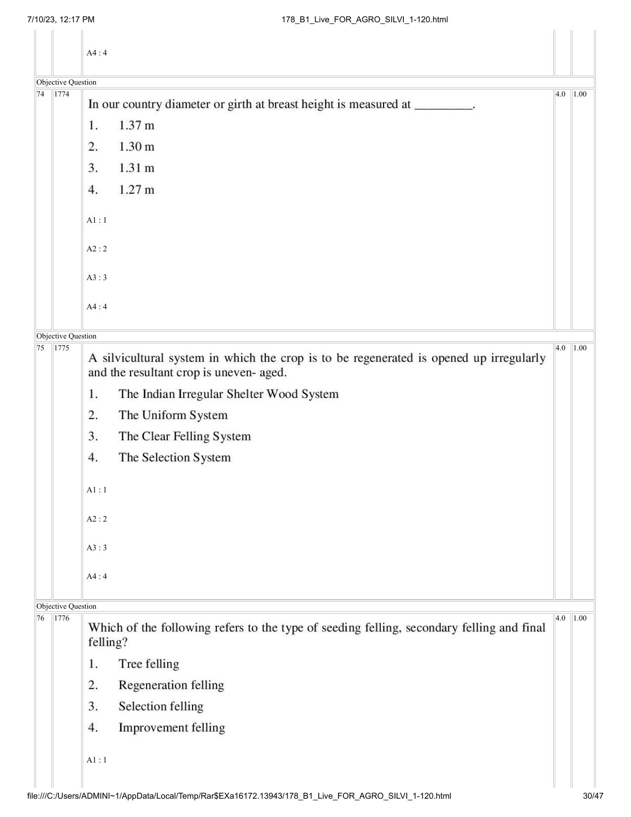 ICAR AIEEA PG 2023 FORESTRY AGROFORESTRY SILVICULTURE Question Paper - Page 30