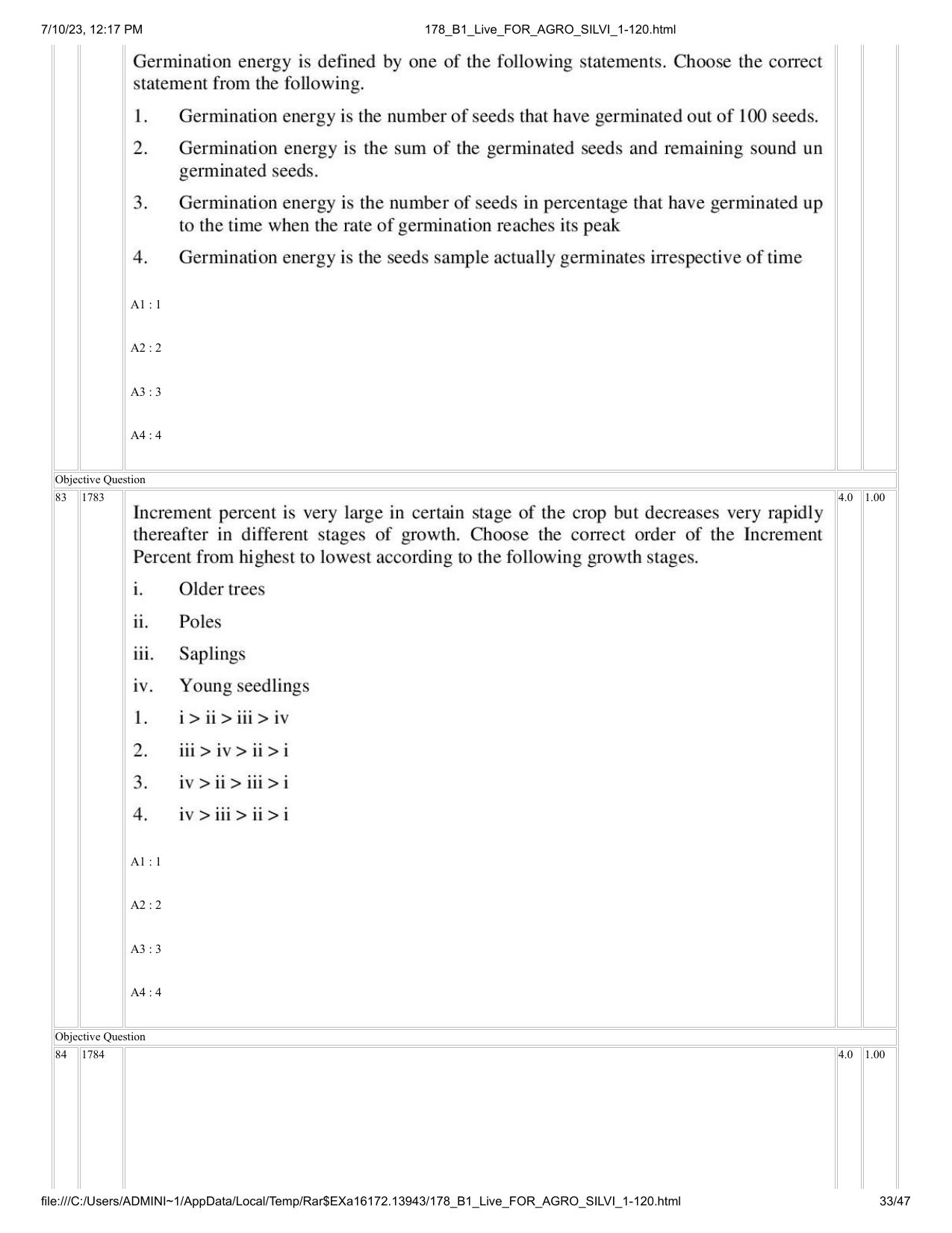 ICAR AIEEA PG 2023 FORESTRY AGROFORESTRY SILVICULTURE Question Paper - Page 33
