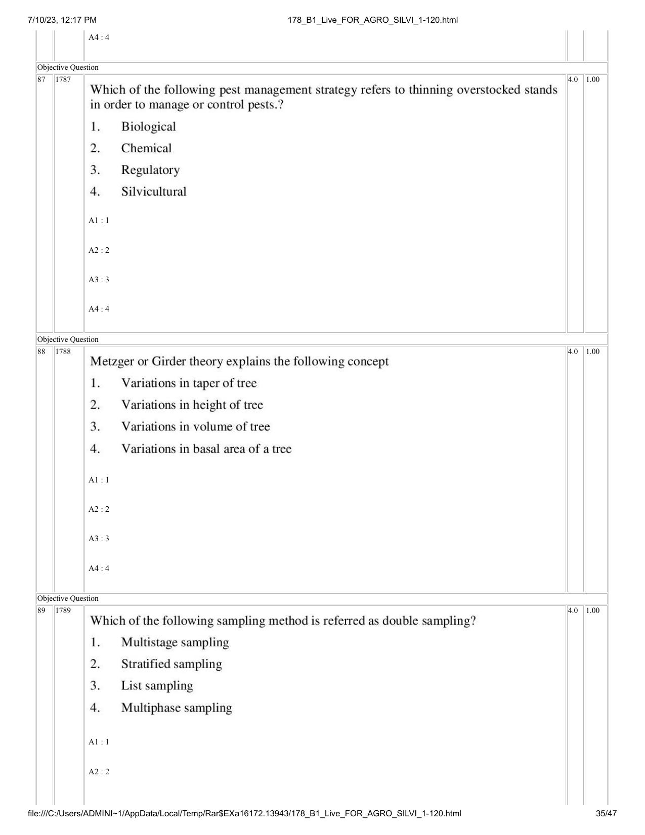 ICAR AIEEA PG 2023 FORESTRY AGROFORESTRY SILVICULTURE Question Paper - Page 35