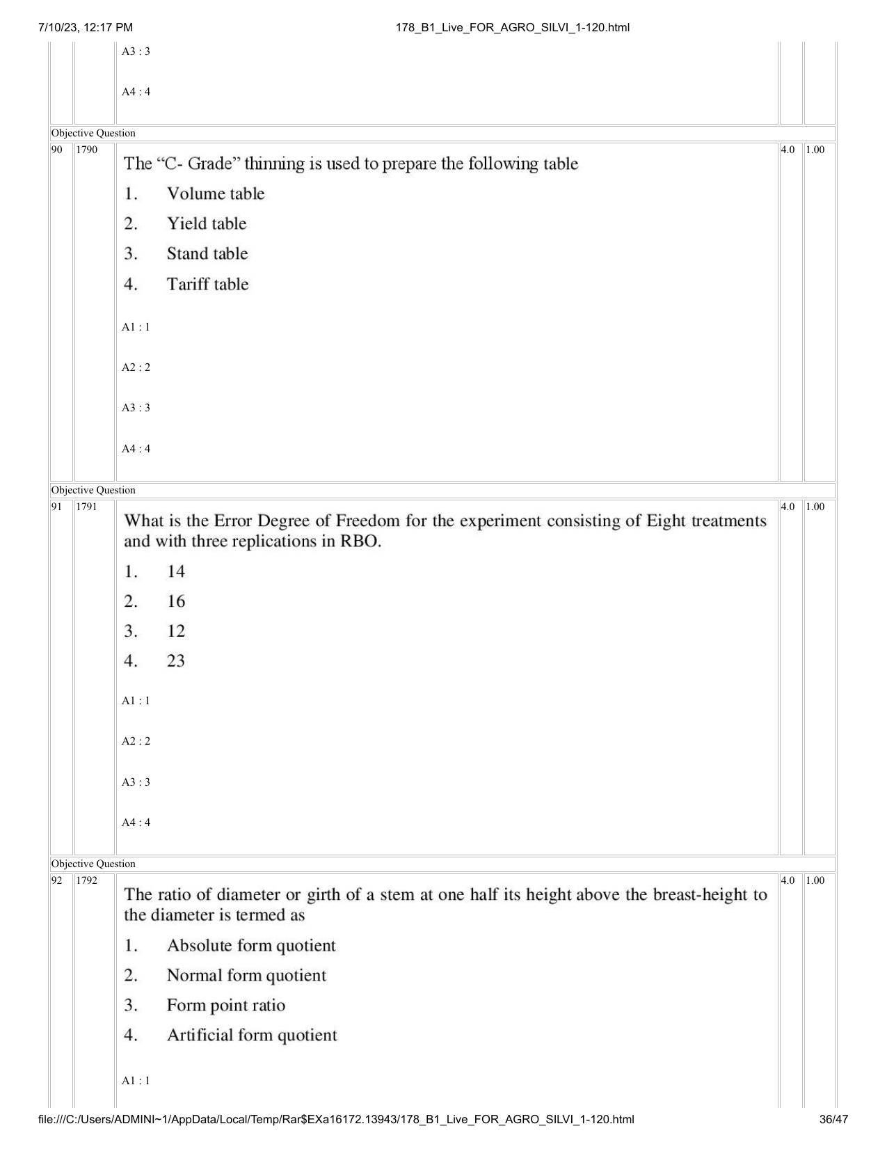 ICAR AIEEA PG 2023 FORESTRY AGROFORESTRY SILVICULTURE Question Paper - Page 36