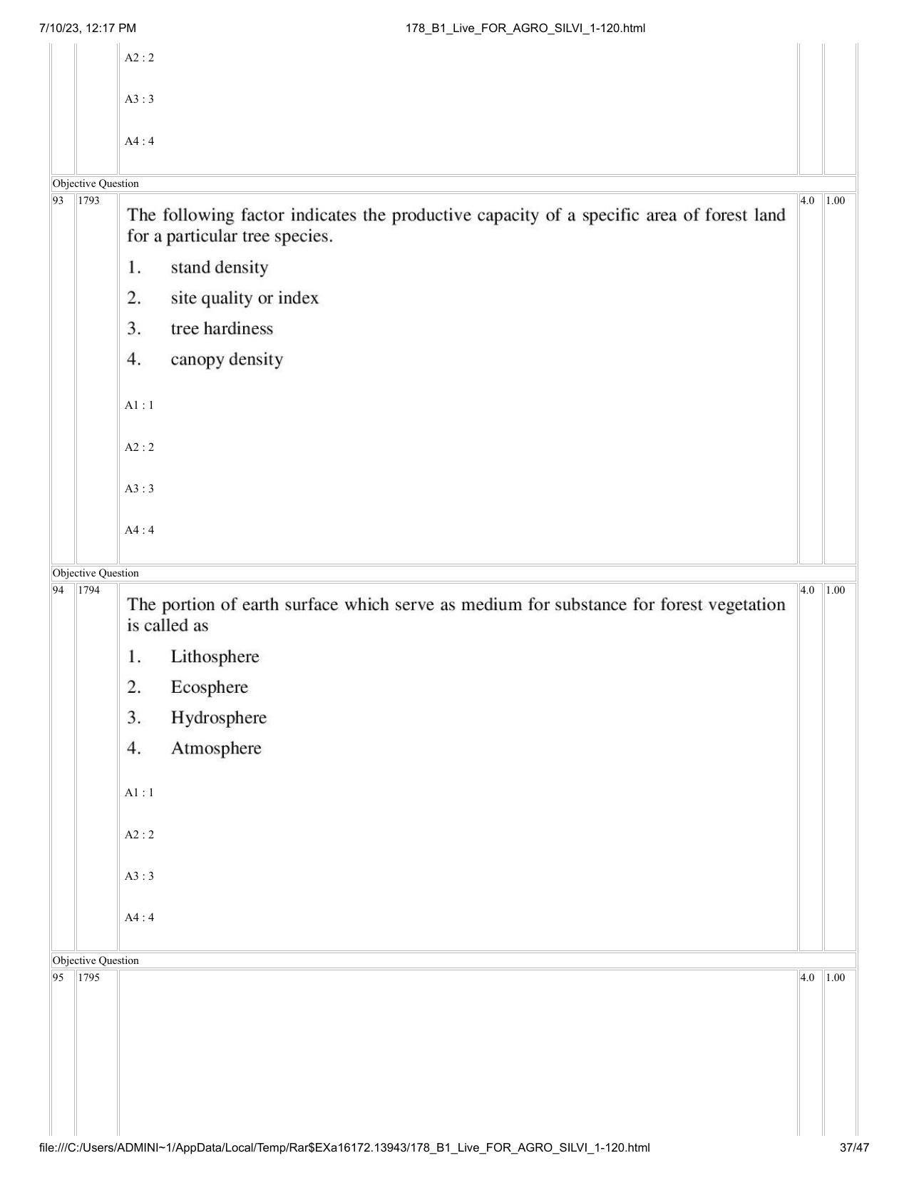 ICAR AIEEA PG 2023 FORESTRY AGROFORESTRY SILVICULTURE Question Paper - Page 37
