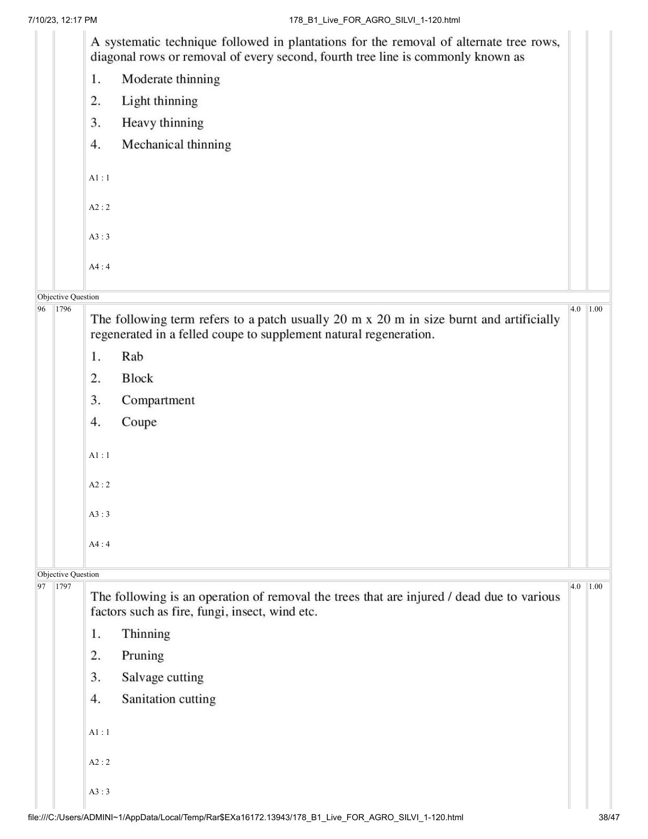ICAR AIEEA PG 2023 FORESTRY AGROFORESTRY SILVICULTURE Question Paper - Page 38