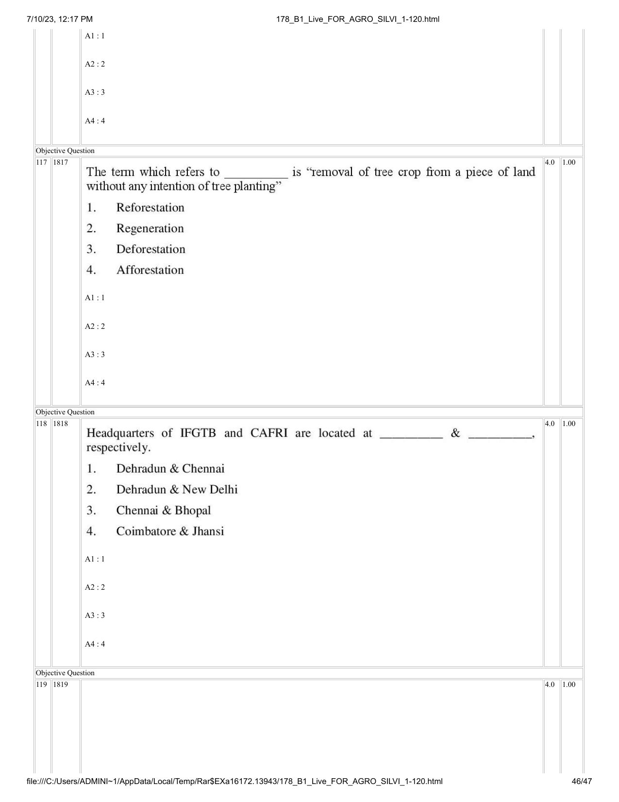 ICAR AIEEA PG 2023 FORESTRY AGROFORESTRY SILVICULTURE Question Paper - Page 46