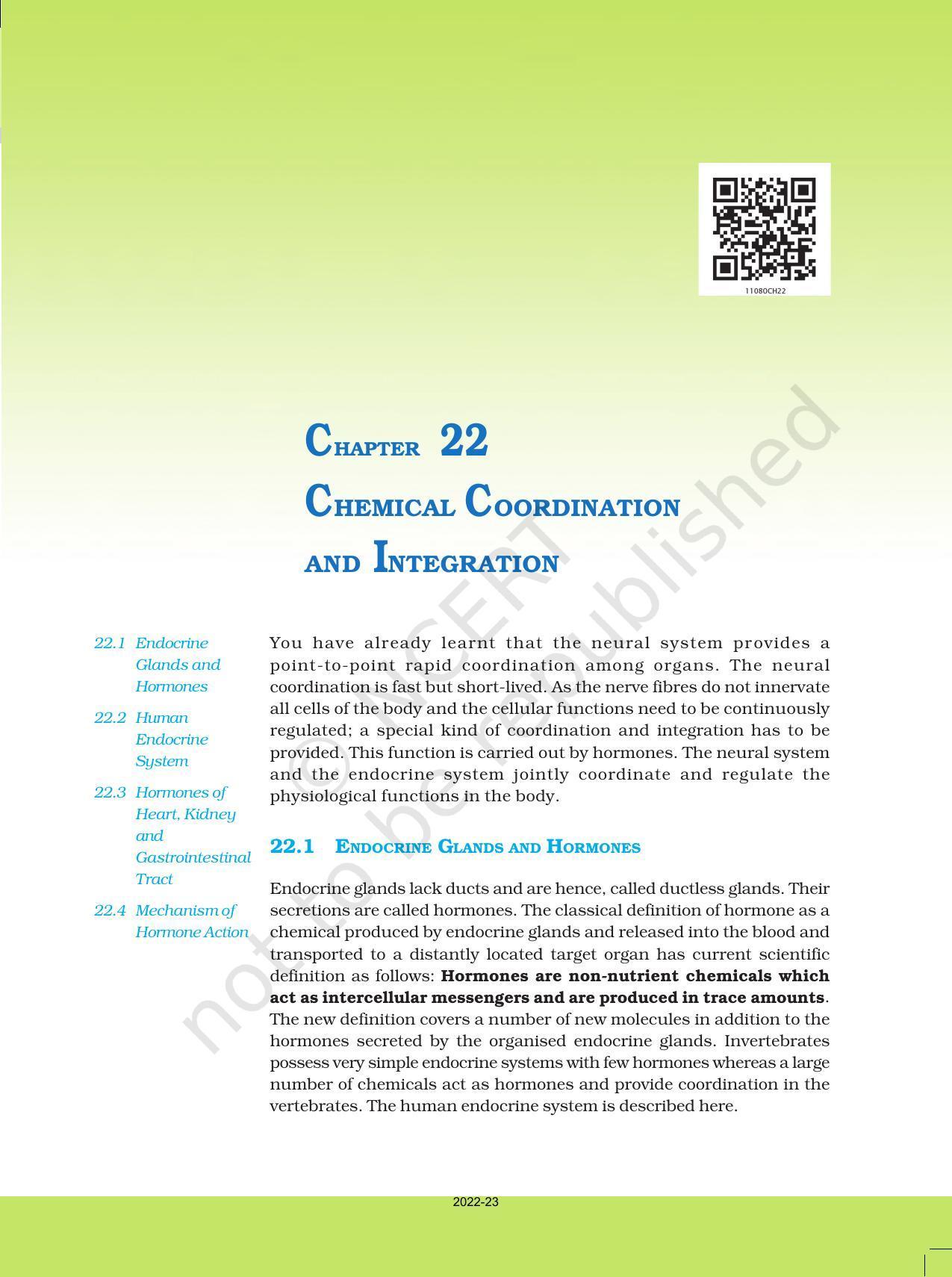 NCERT Book for Class 11 Biology Chapter 22 Chemical Coordination and Integration - Page 1