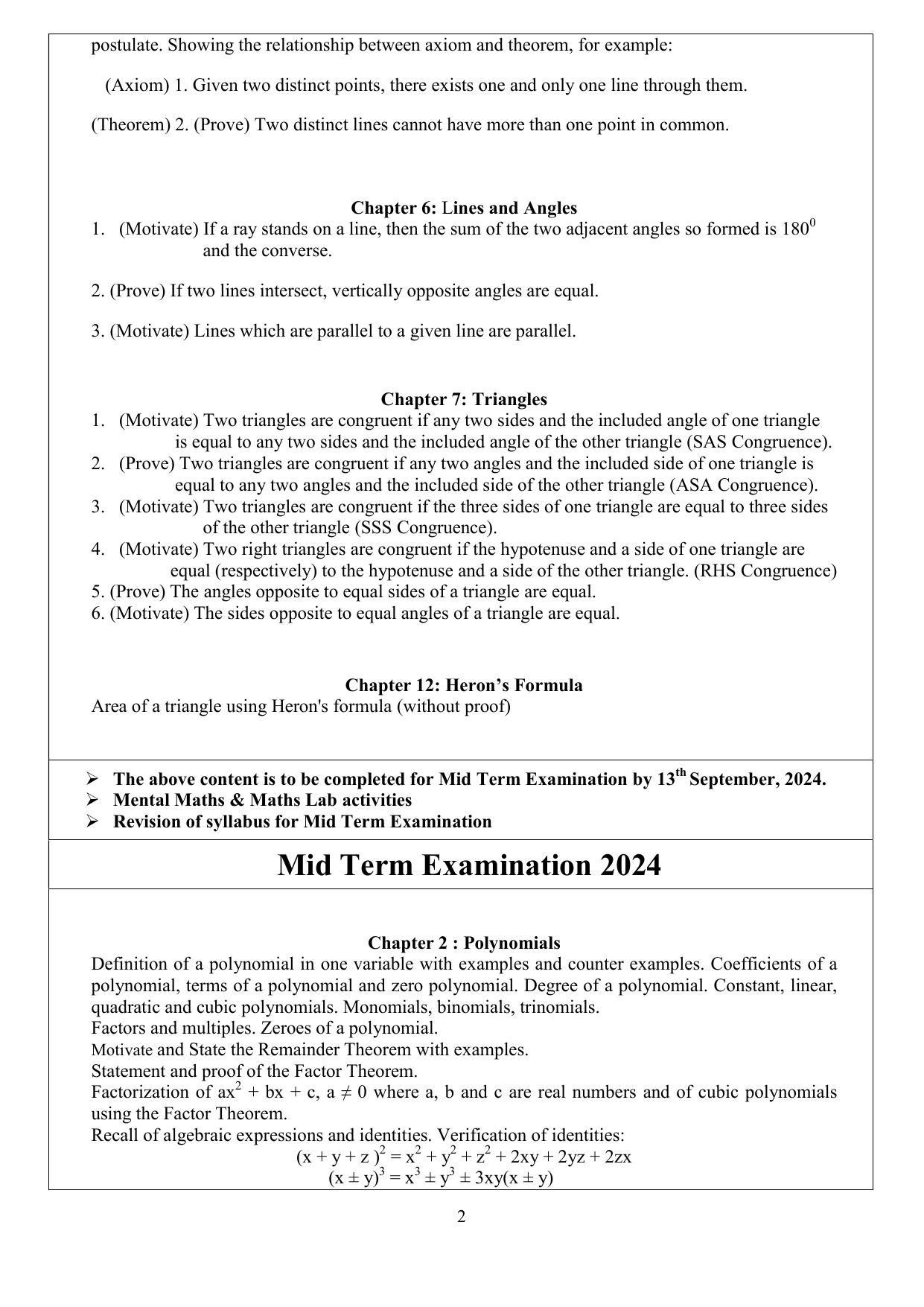Edudel Class 9 Mathematics (English Medium) Syllabus 2025 - Page 2