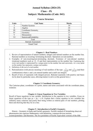 Edudel Class 9 Mathematics (English Medium) Syllabus 2025