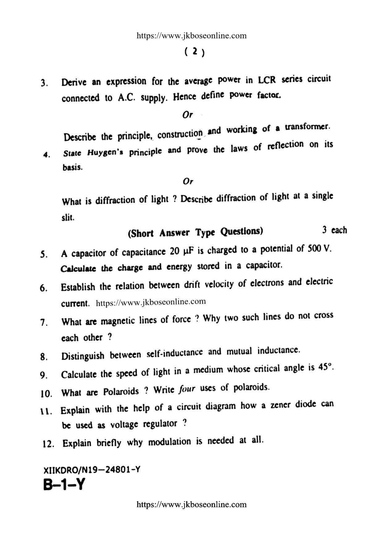 JKBOSE Class 12 Physics 24801-Y Question Papers 2019 - Page 2