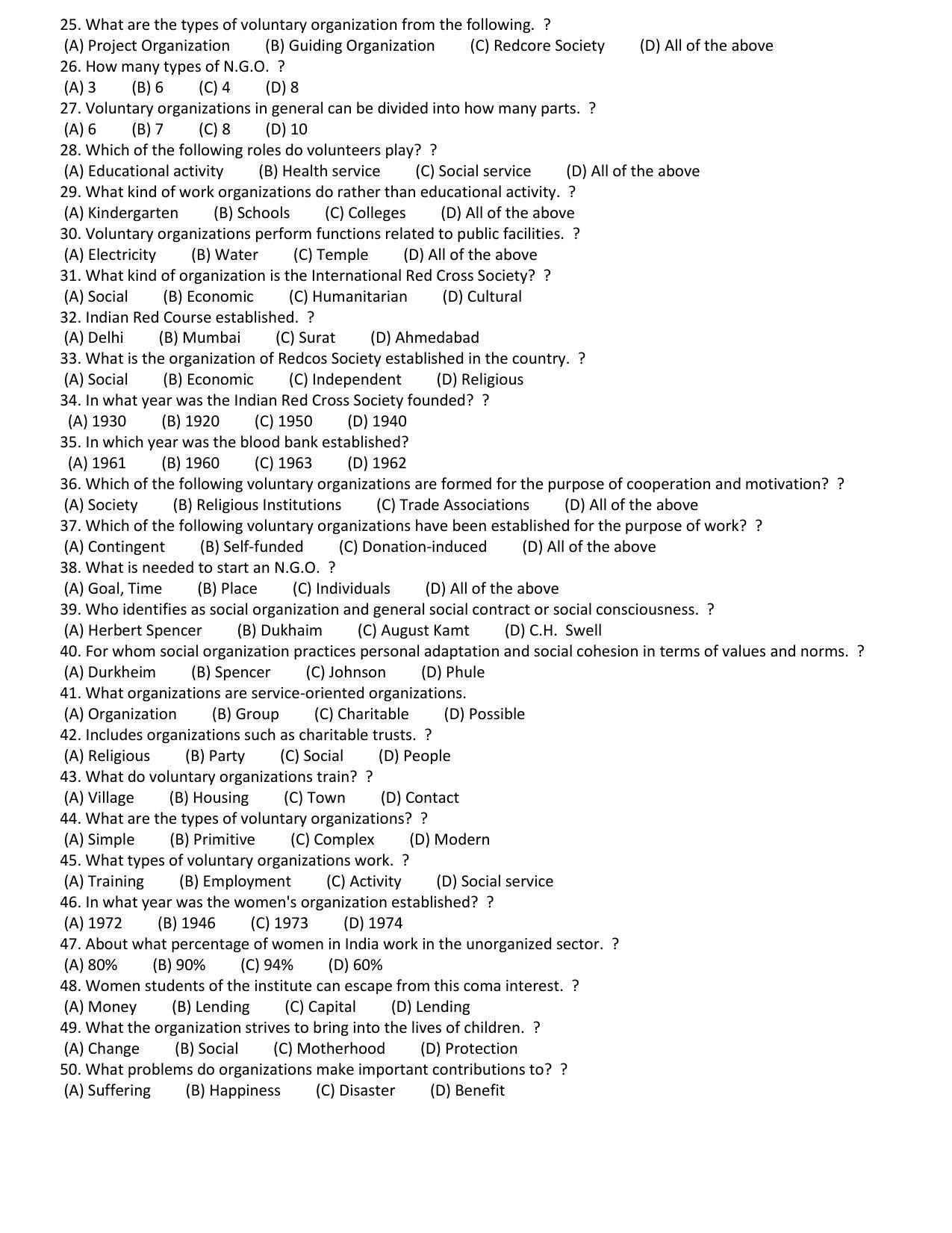 Hemchand North Gujarat University Sample Paper Mar-June 2021: M.A. Sem 3 Sociology-EC-304 – Sociology of Voluntary Organization (Theory) Paper Code – 3976 (Old Course) - Page 2
