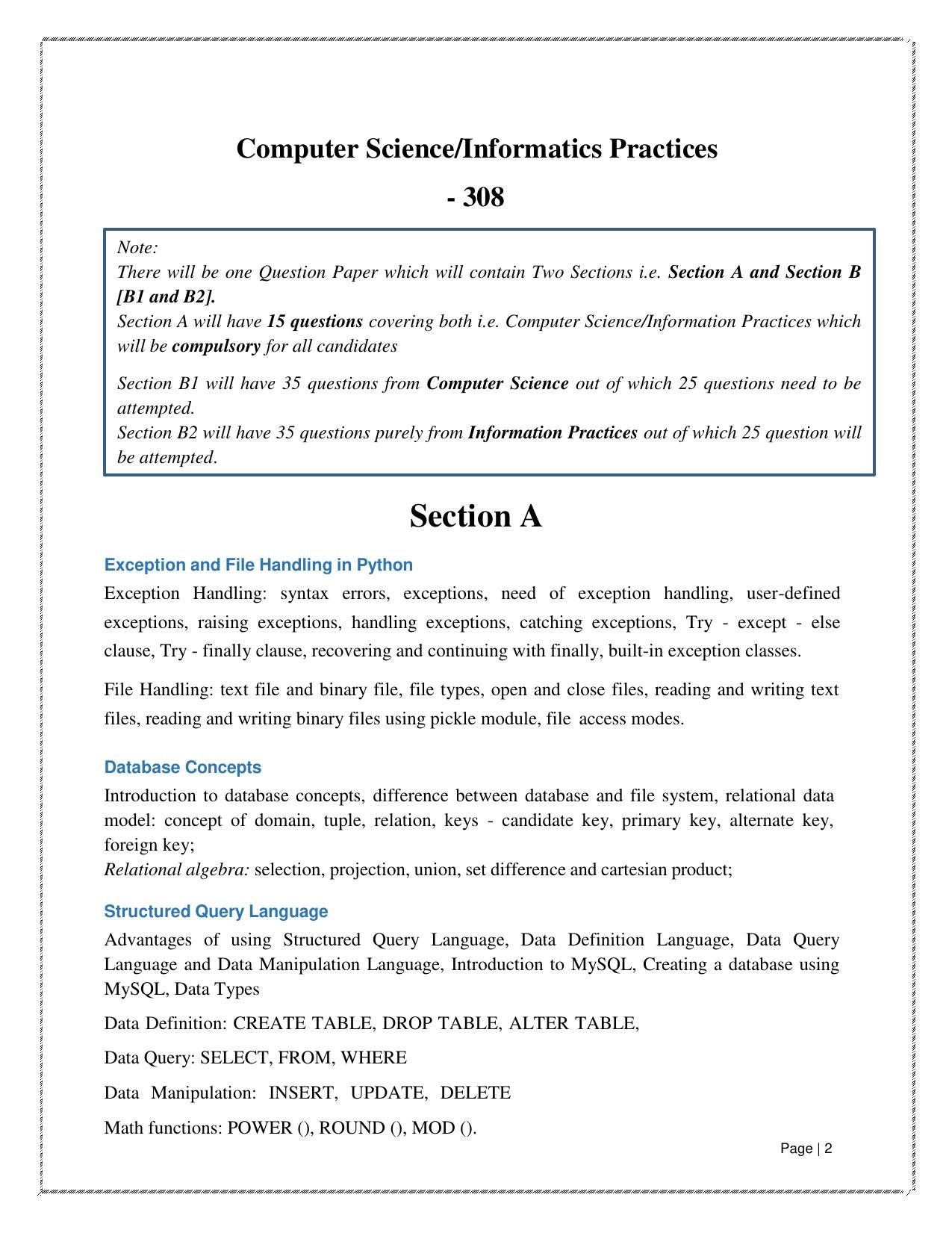 CUET Syllabus for Computer Science (English) - Page 2