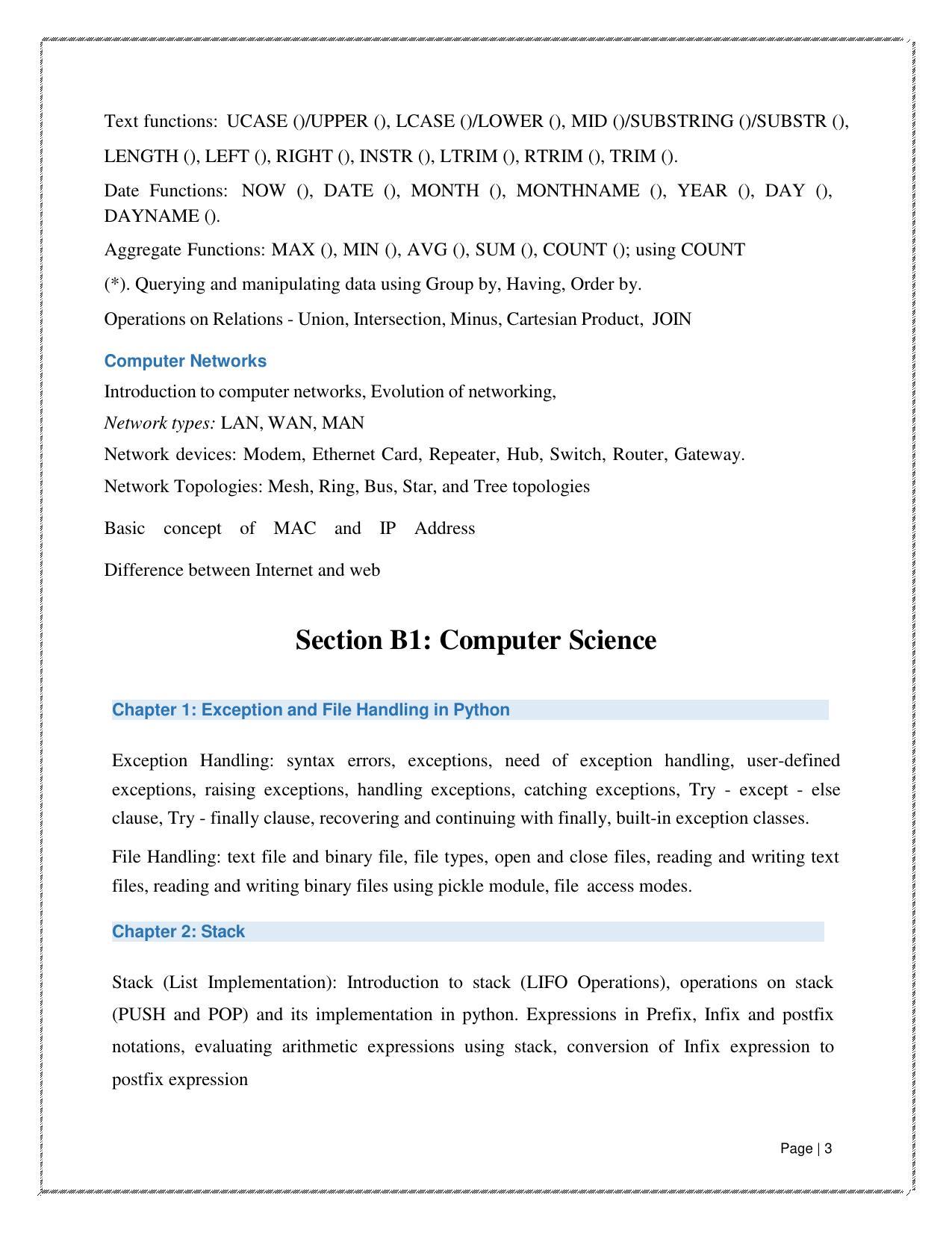 CUET Syllabus for Computer Science (English) - Page 3