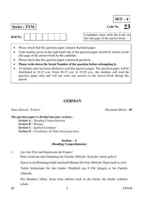CBSE Class 10 23 (German) 2018 Question Paper