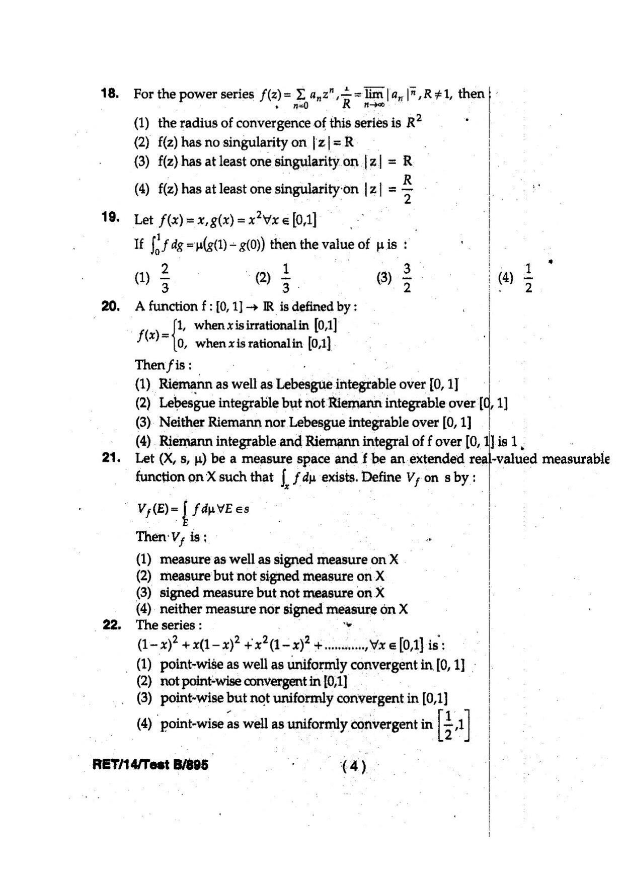 BHU RET MATHEMATICS 2014 Question Paper - Page 6