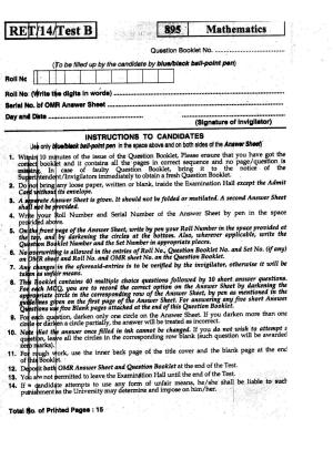 BHU RET MATHEMATICS 2014 Question Paper