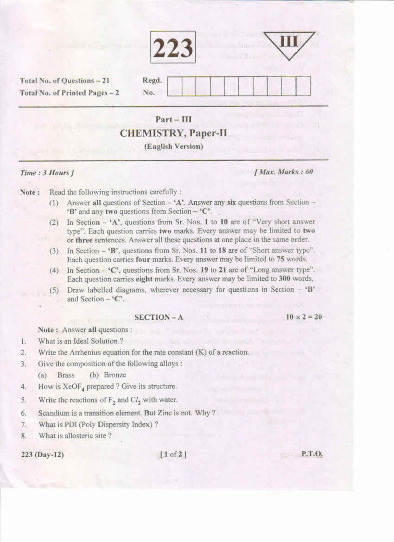AP Inter 2nd Year Chemistry-II (EM) May-2019-General Question Paper - Page 1