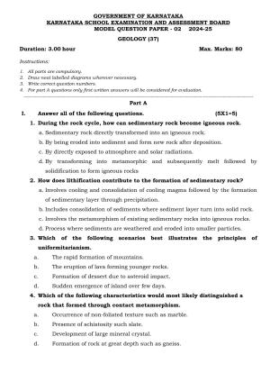 Karnataka II PUC Geology Model Question Paper II 2025
