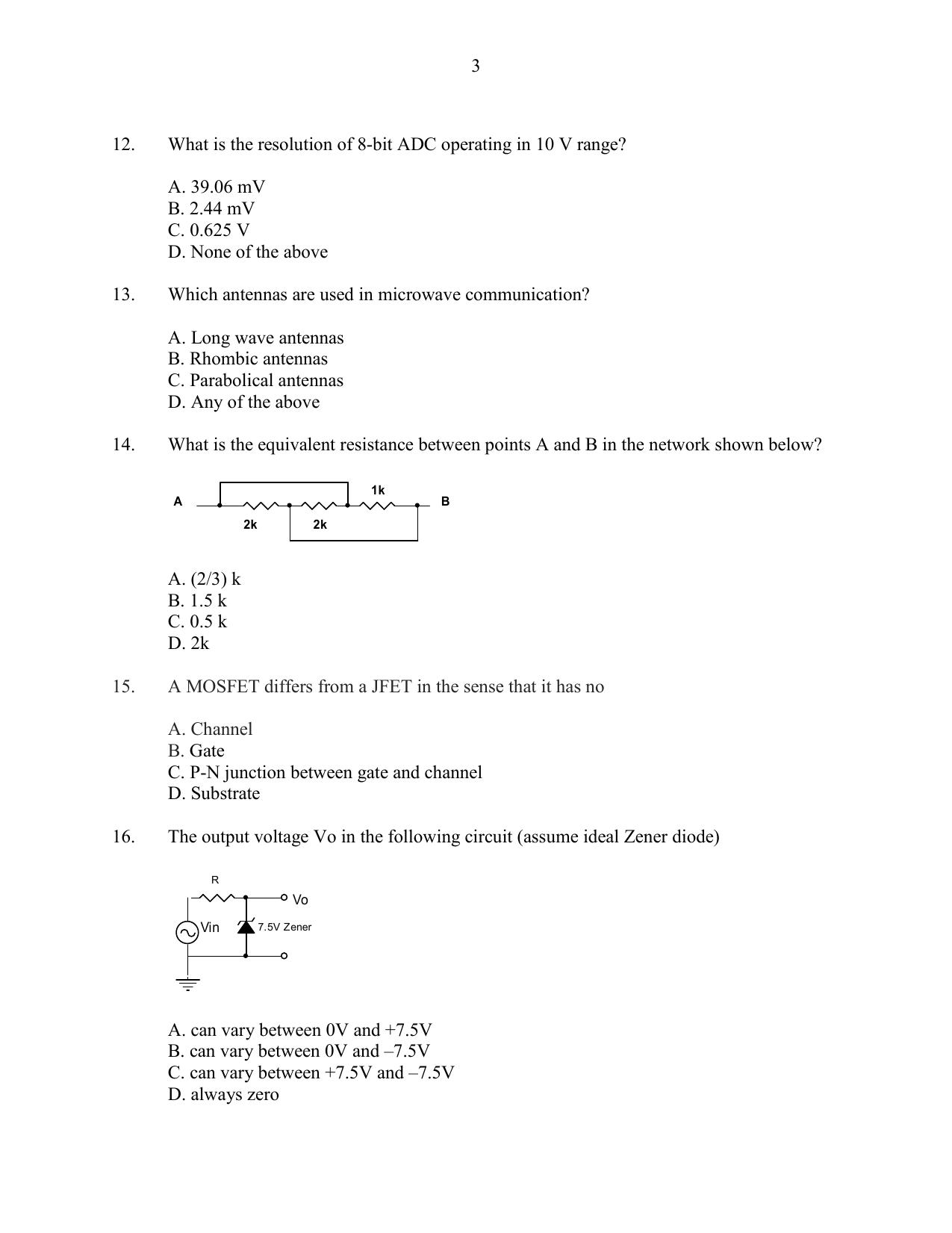 CUSAT CAT 2016 Instrumentation Question Paper - Page 3