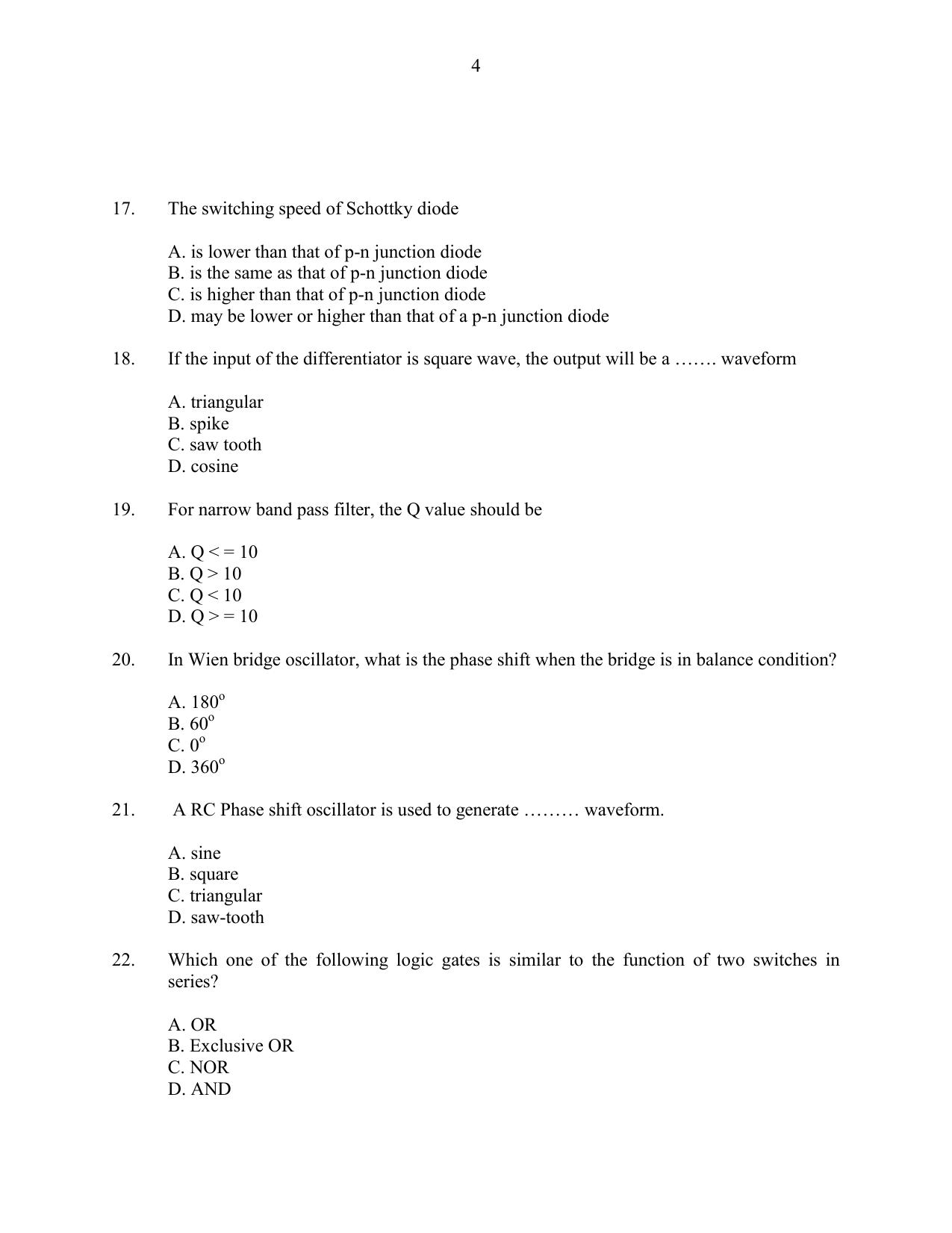 CUSAT CAT 2016 Instrumentation Question Paper - Page 4