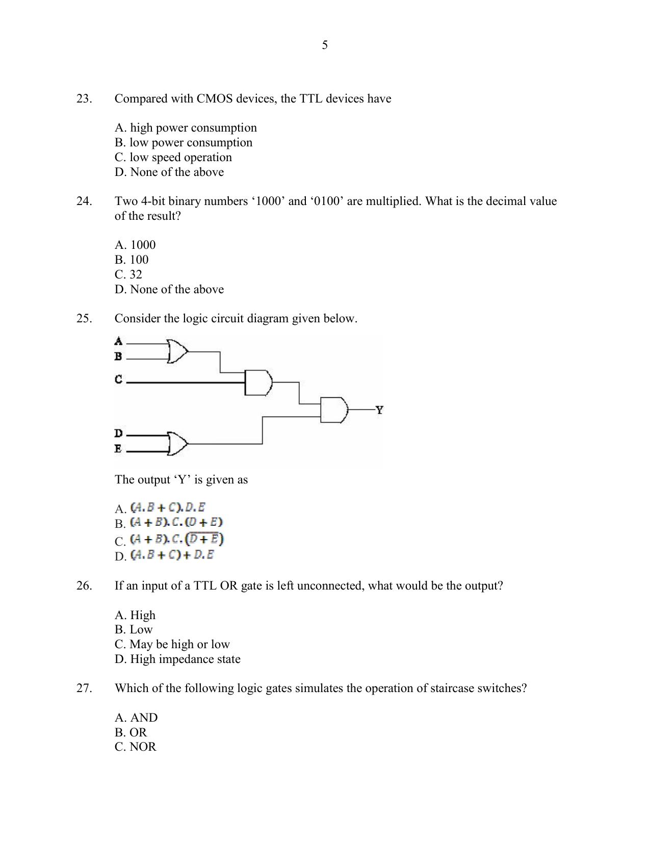 CUSAT CAT 2016 Instrumentation Question Paper - Page 5
