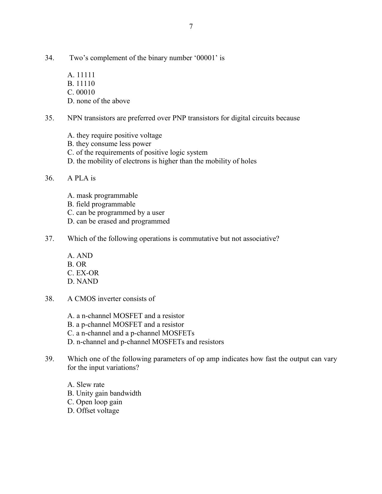CUSAT CAT 2016 Instrumentation Question Paper - Page 7