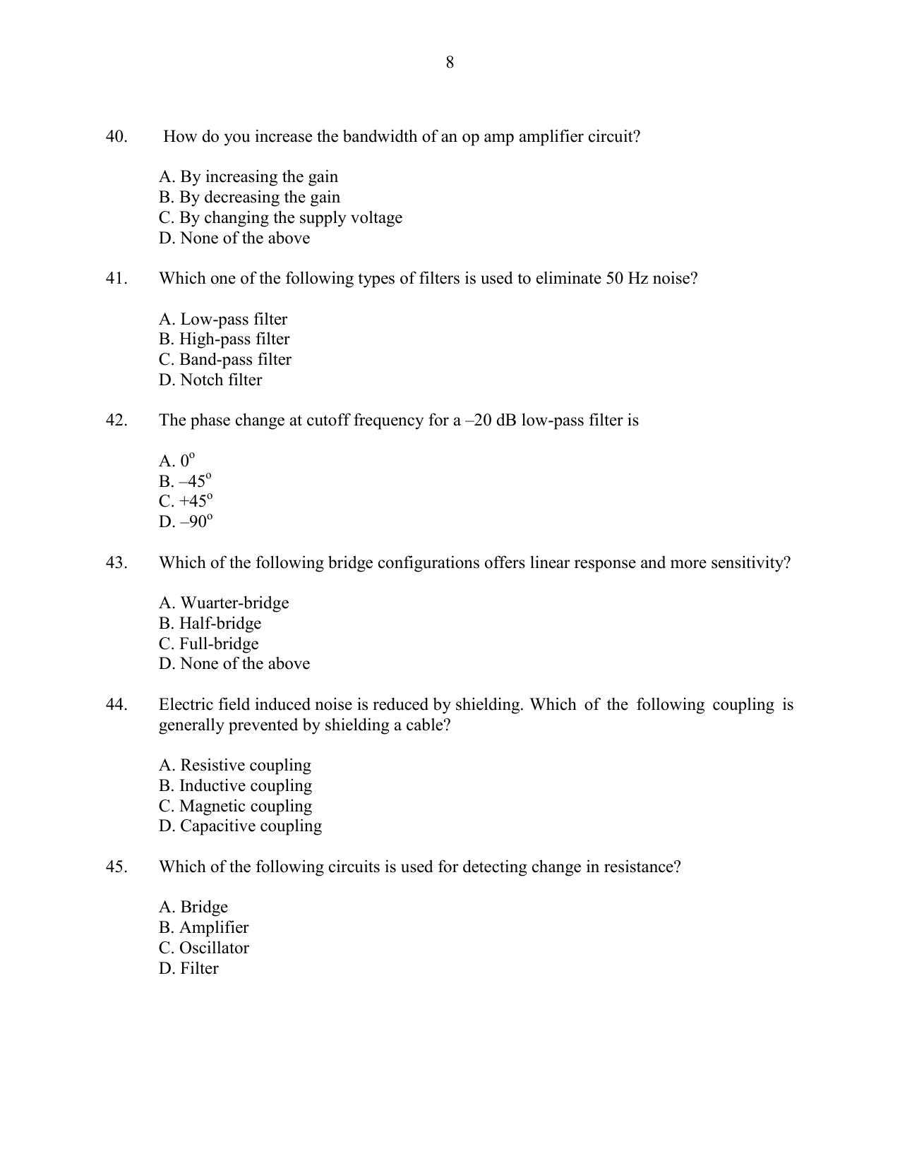 CUSAT CAT 2016 Instrumentation Question Paper - Page 8