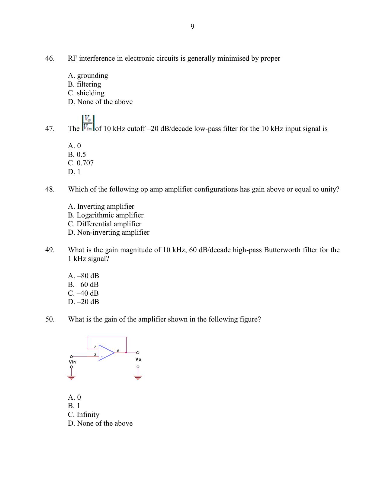CUSAT CAT 2016 Instrumentation Question Paper - Page 9