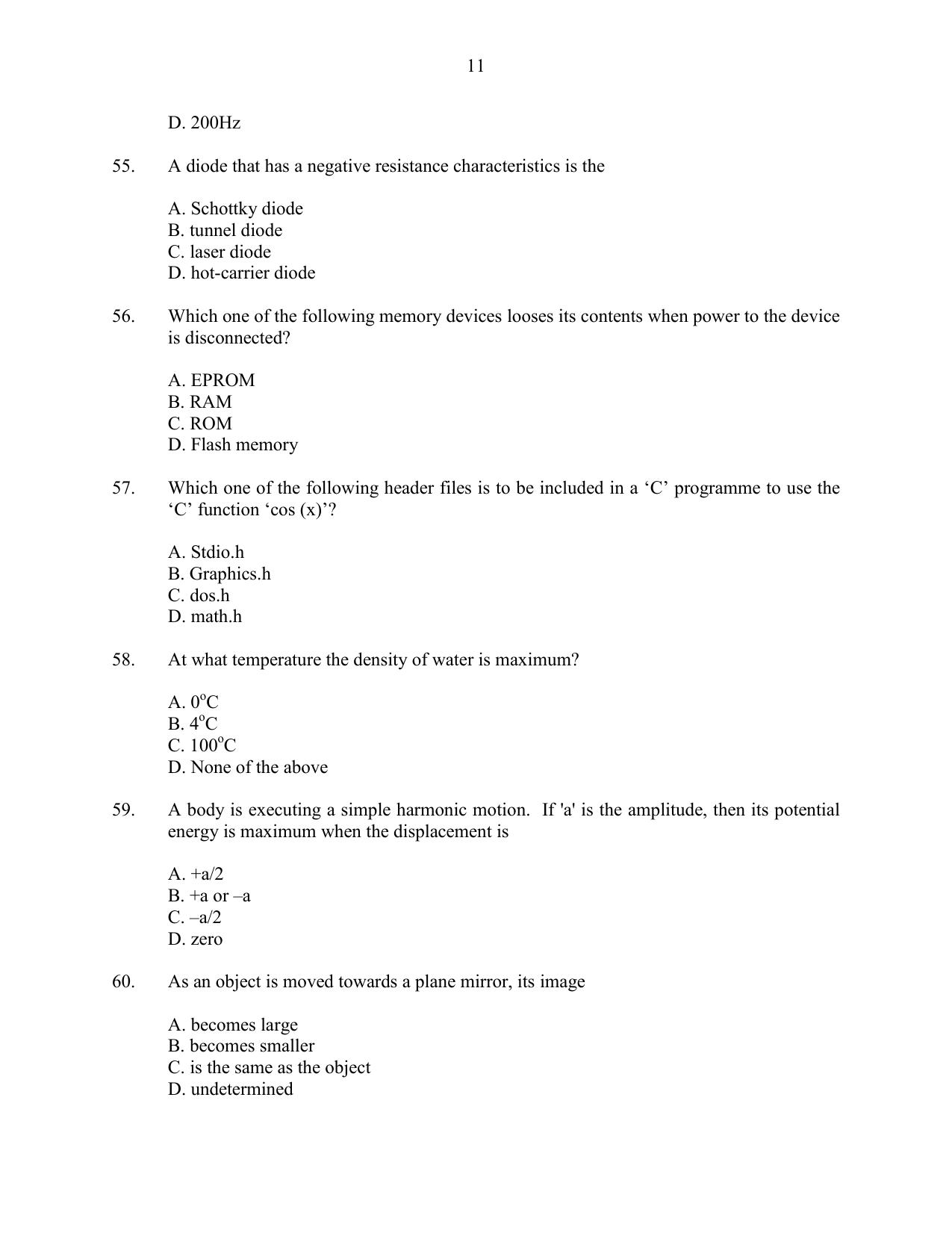CUSAT CAT 2016 Instrumentation Question Paper - Page 11