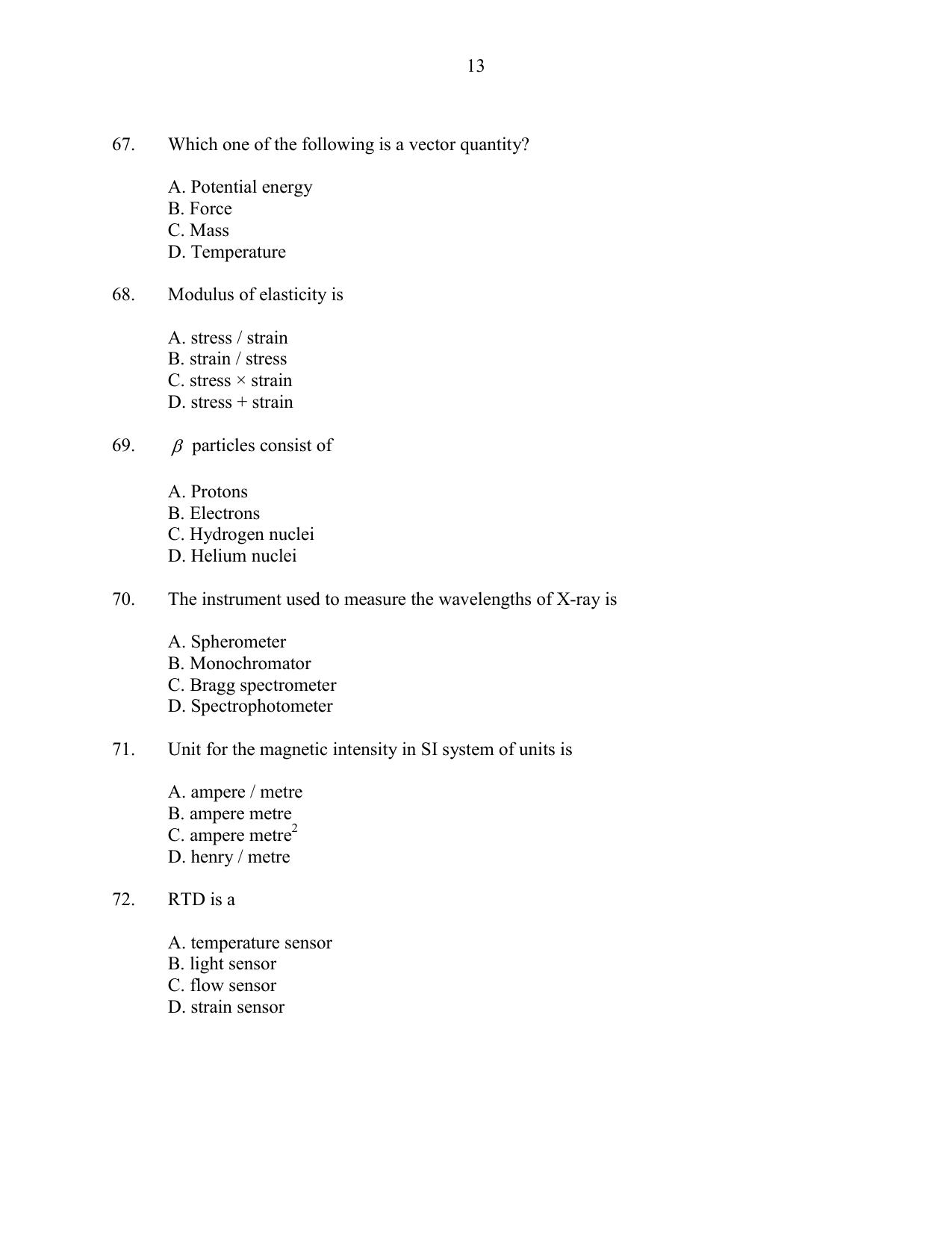 CUSAT CAT 2016 Instrumentation Question Paper - Page 13