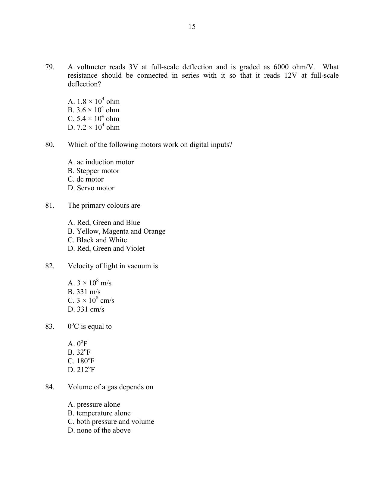 CUSAT CAT 2016 Instrumentation Question Paper - Page 15