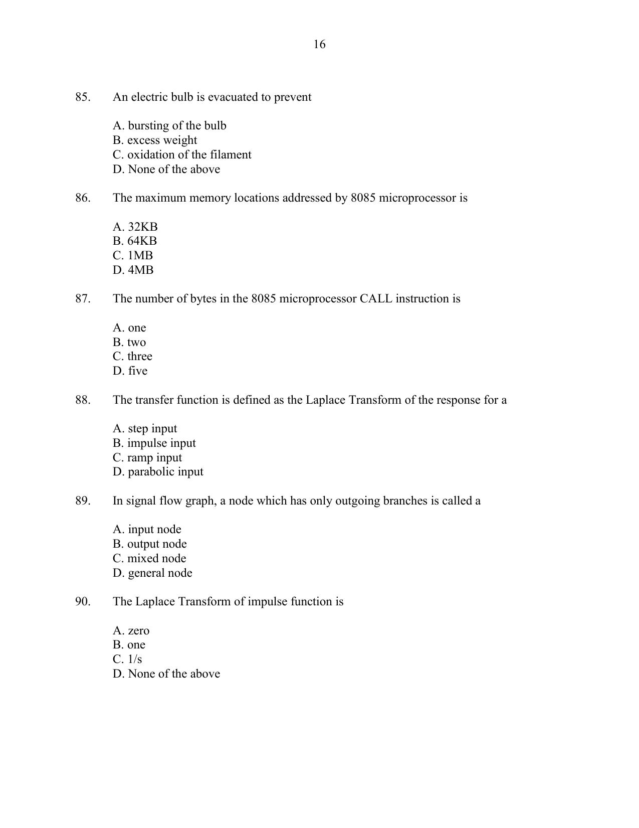 CUSAT CAT 2016 Instrumentation Question Paper - Page 16