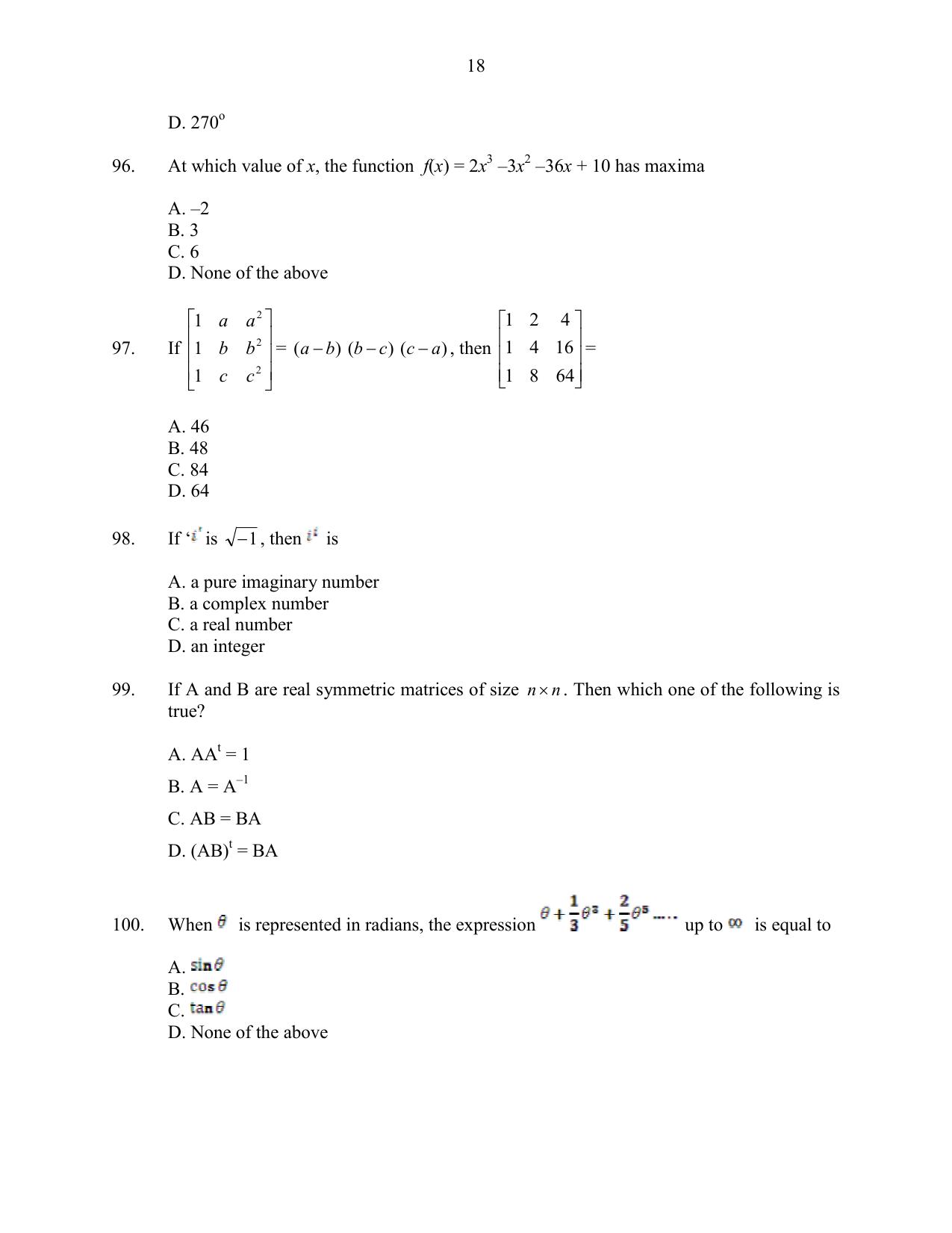 CUSAT CAT 2016 Instrumentation Question Paper - Page 18