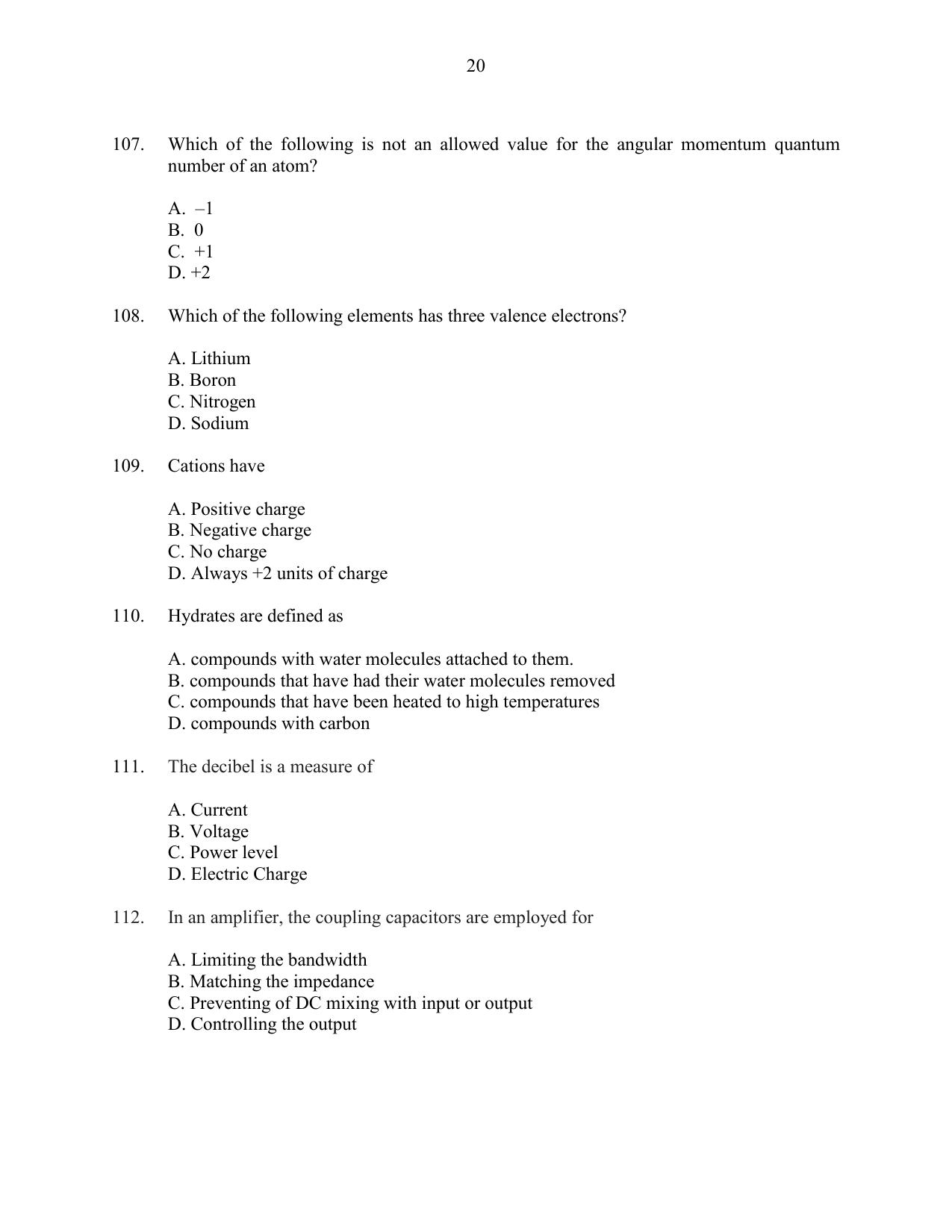 CUSAT CAT 2016 Instrumentation Question Paper - Page 20