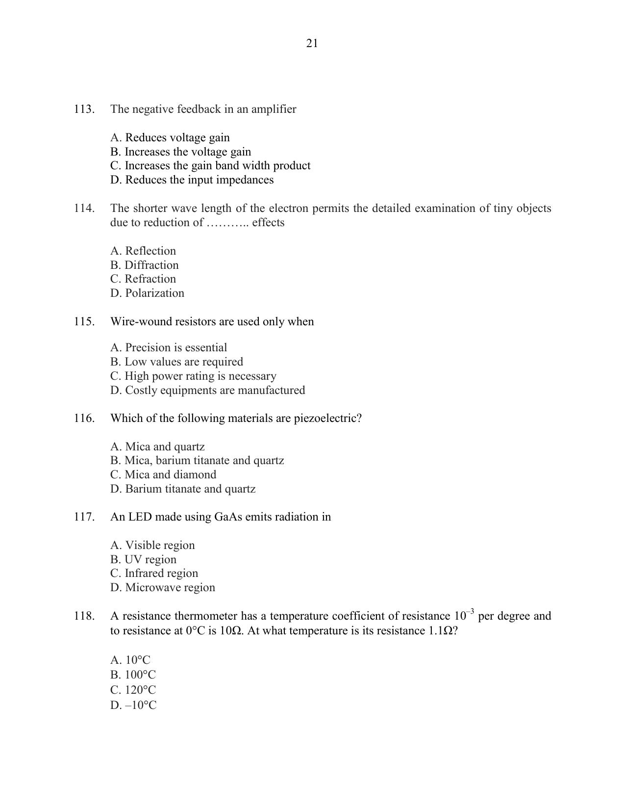 CUSAT CAT 2016 Instrumentation Question Paper - Page 21