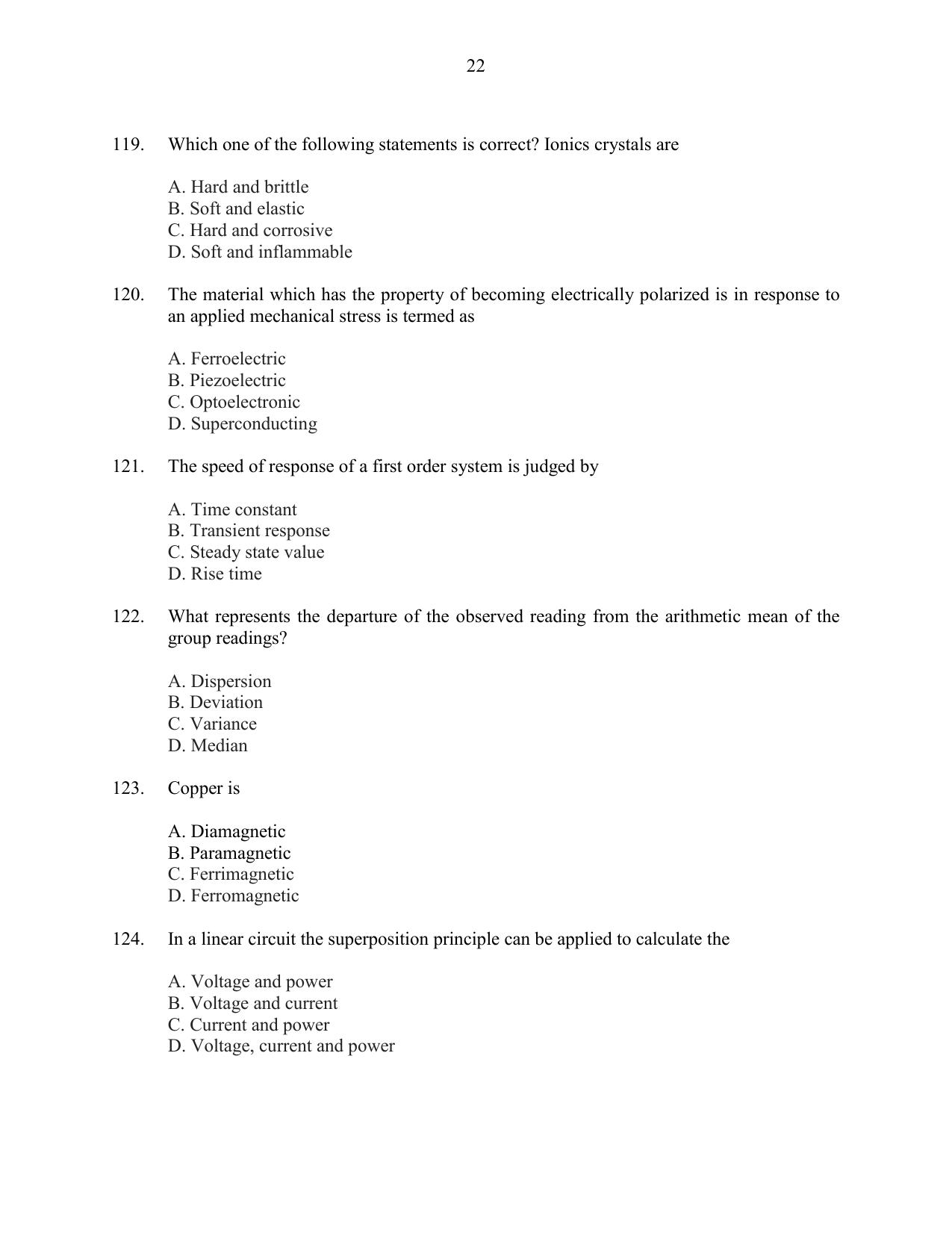 CUSAT CAT 2016 Instrumentation Question Paper - Page 22