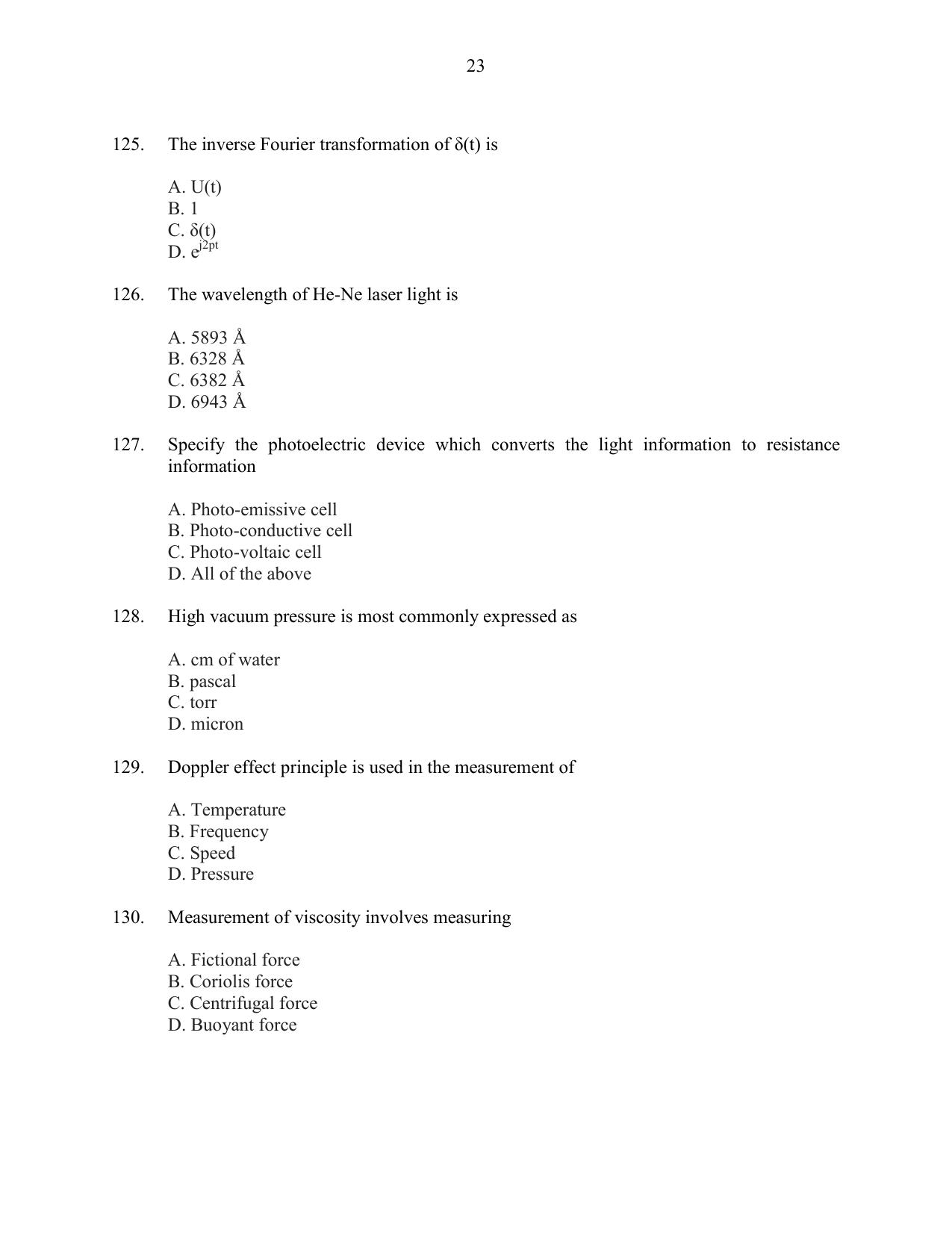 CUSAT CAT 2016 Instrumentation Question Paper - Page 23