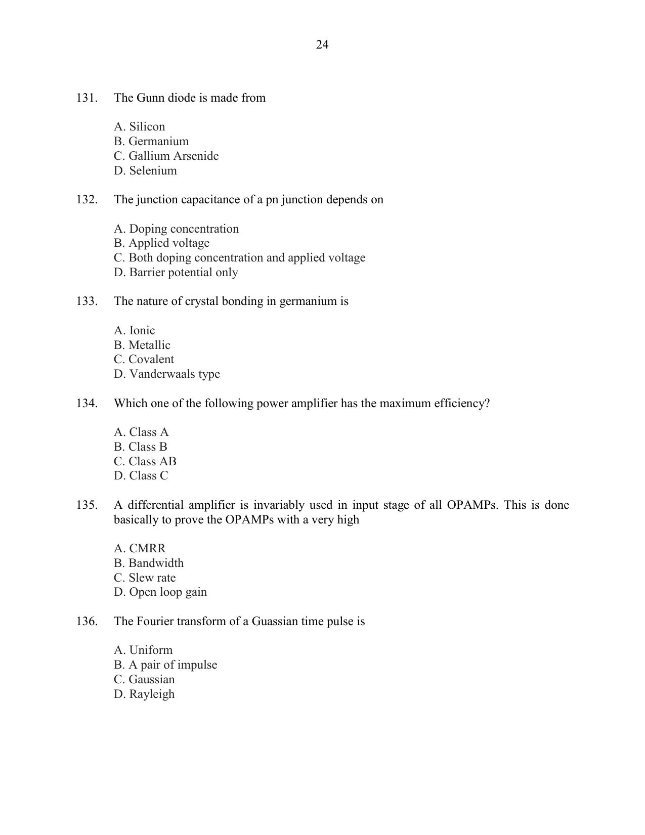 CUSAT CAT 2016 Instrumentation Question Paper - Page 24