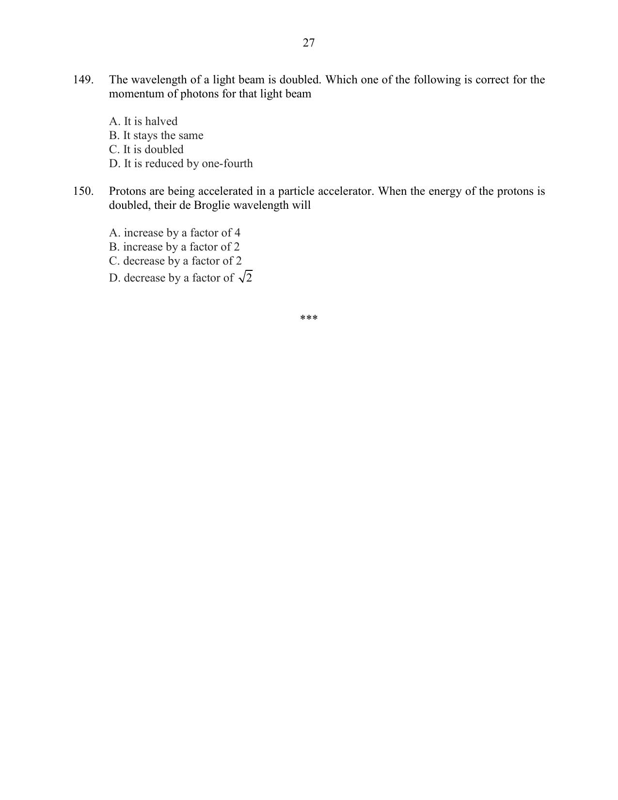 CUSAT CAT 2016 Instrumentation Question Paper - Page 27