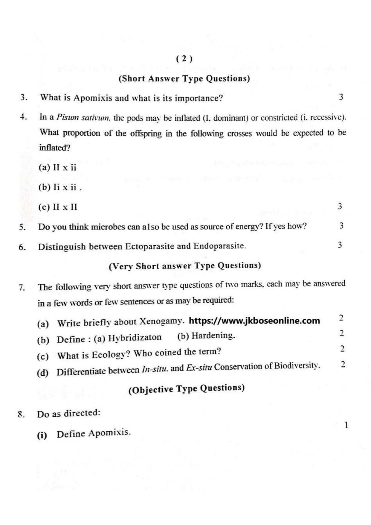 JKBOSE Class 12 Biology-Botany Question Papers 2014 (1703-X) - Page 2