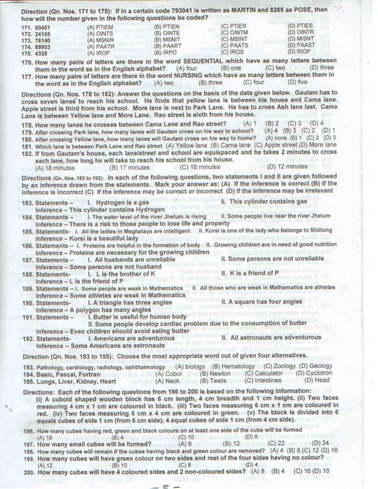 TS EAMCET 2010 Lok-Rajya Sabha: Security Assistant Grade-II Question Paper with Key (1 August 2010 Held on) - Page 5