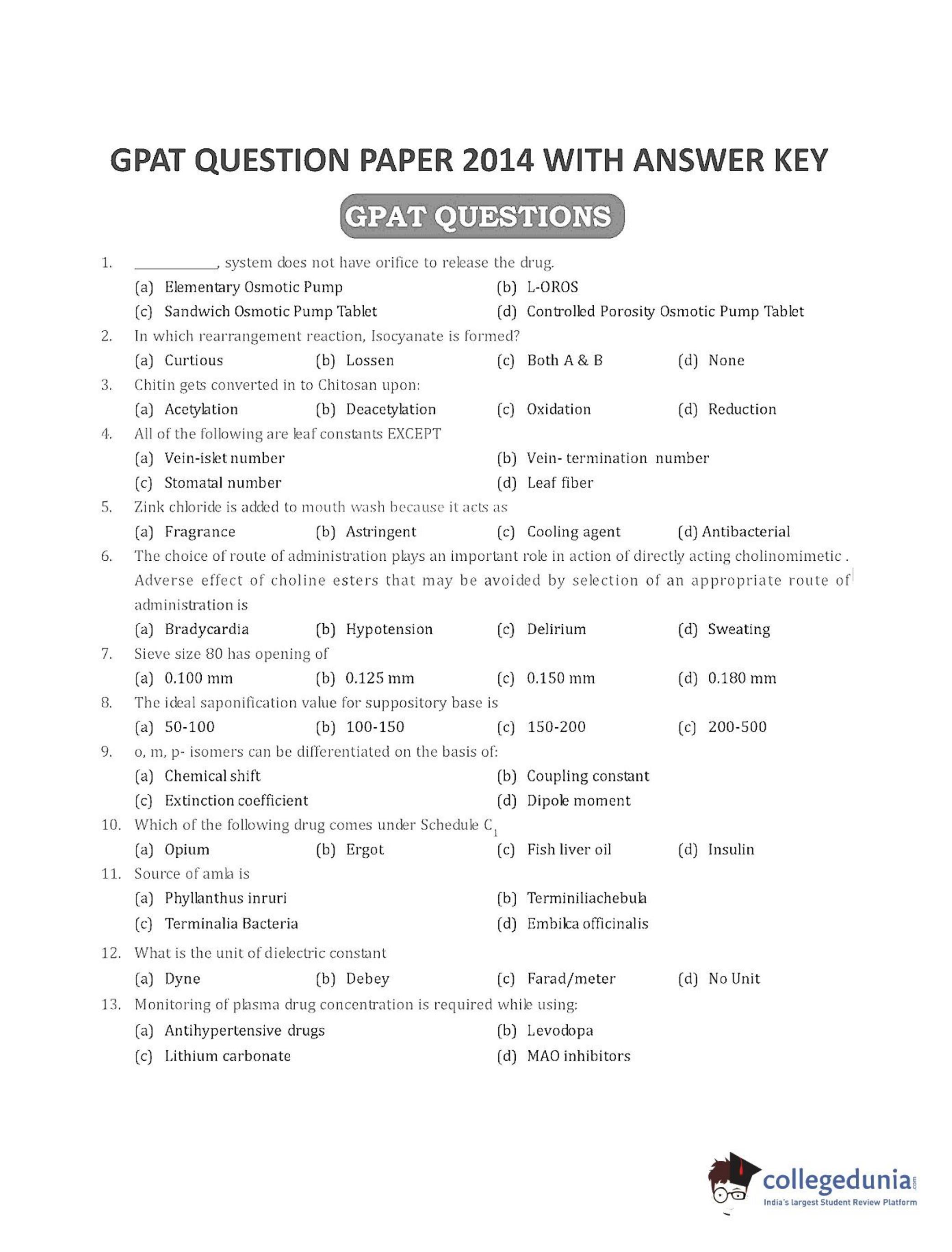 GPAT 2014 Question Paper   - Page 1