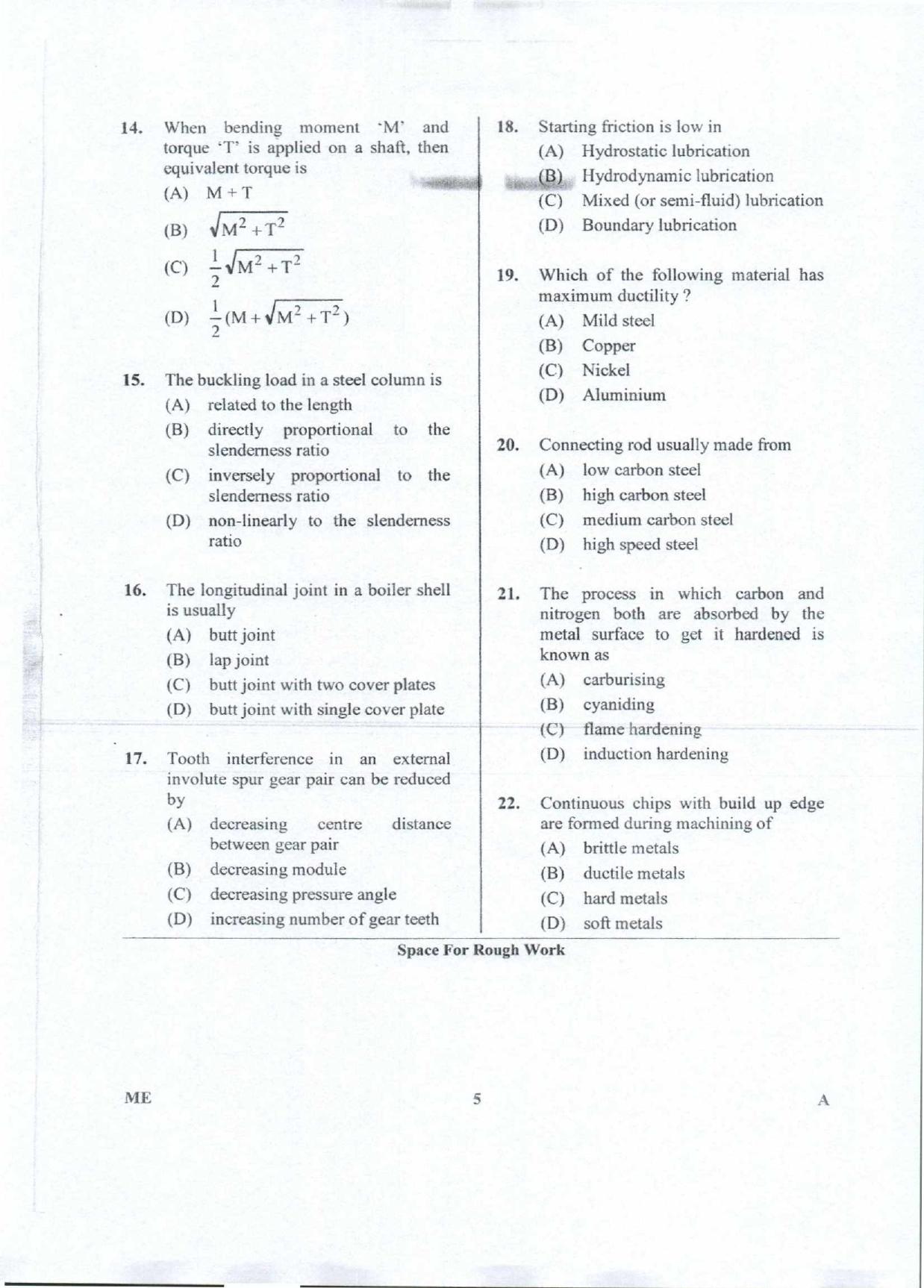 Karnataka PGCET 2018 Mechanical Sciences Question Paper - Page 5