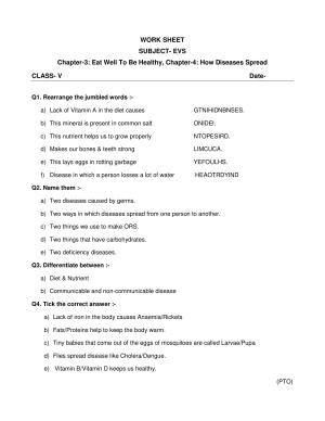 Worksheet for Class 5 Environmental Studies Diseases Assignment