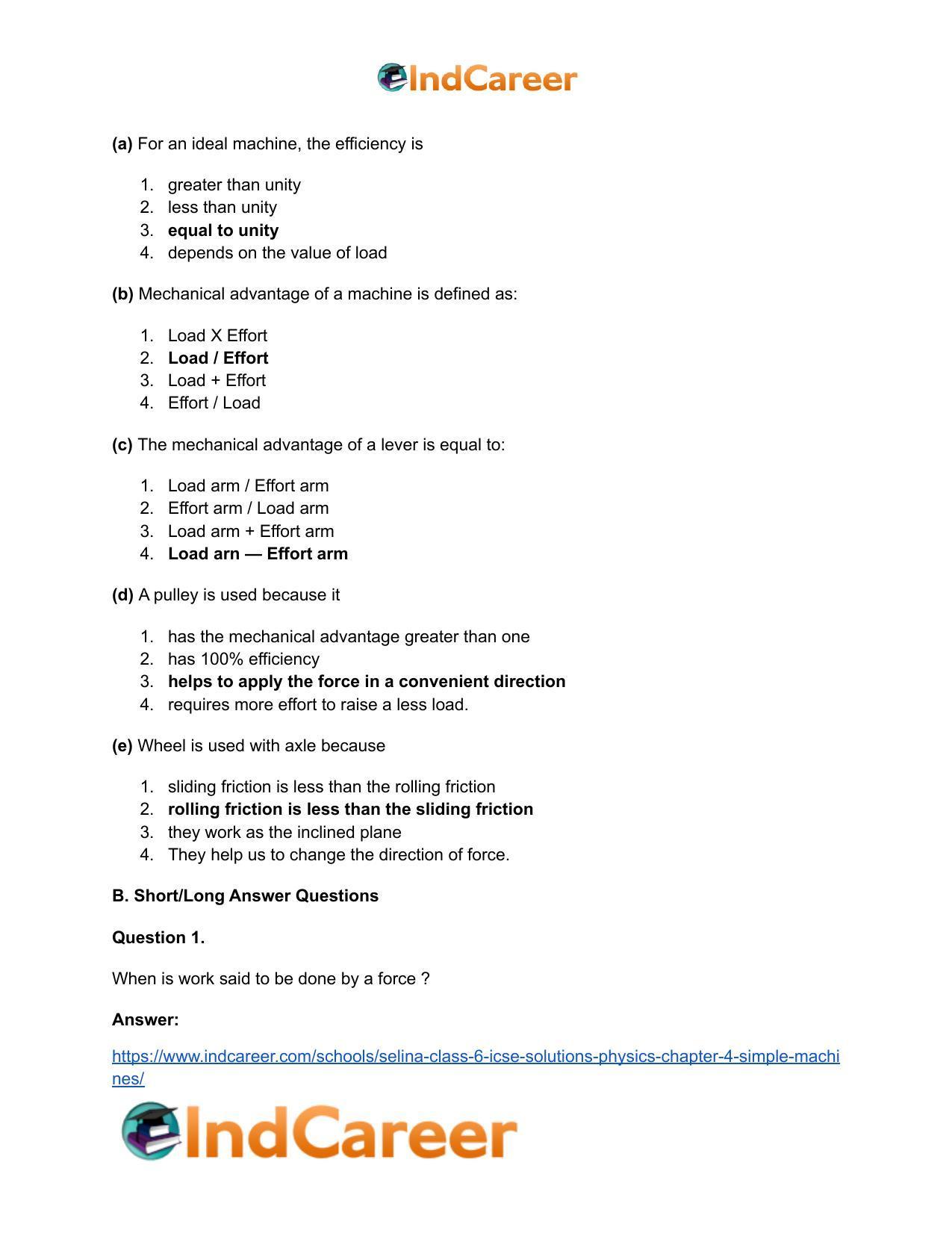 Selina Class 6 ICSE Solutions Physics : Chapter 4- Simple Machines - Page 4