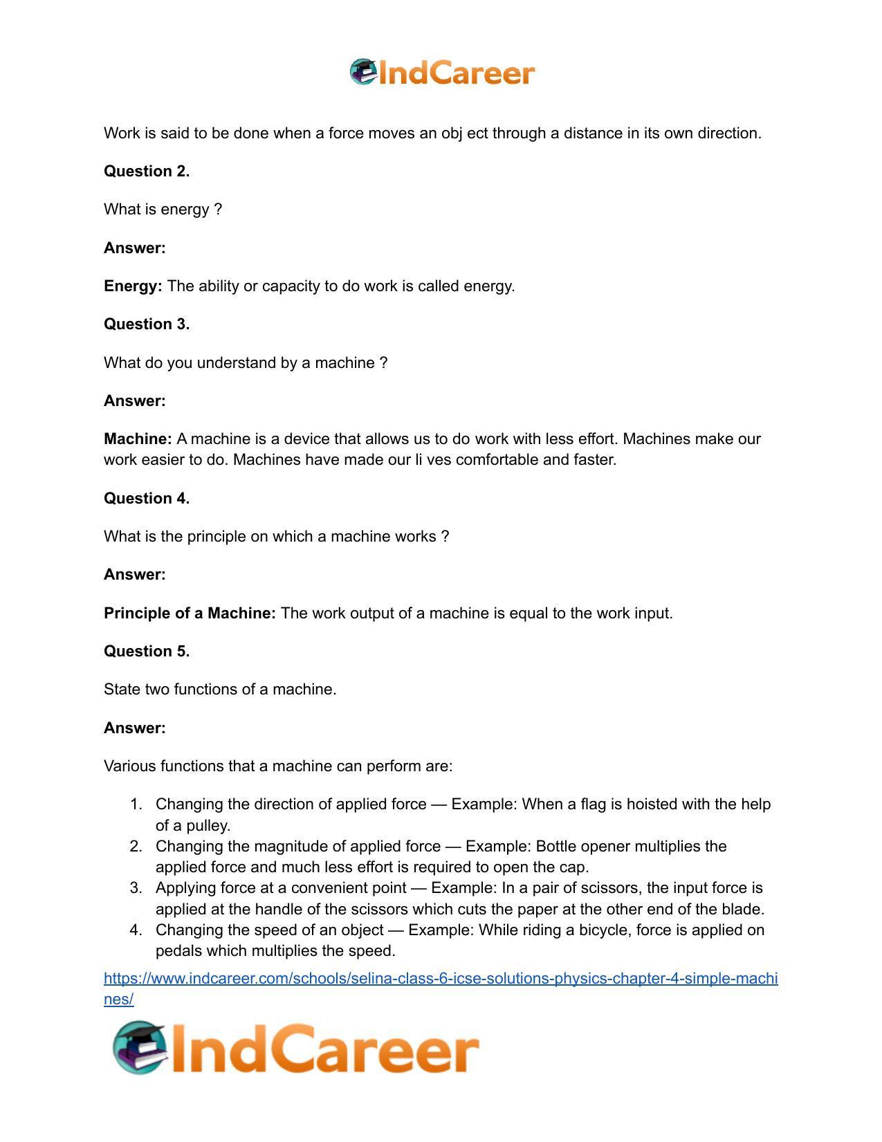 Selina Class 6 ICSE Solutions Physics : Chapter 4- Simple Machines - Page 5