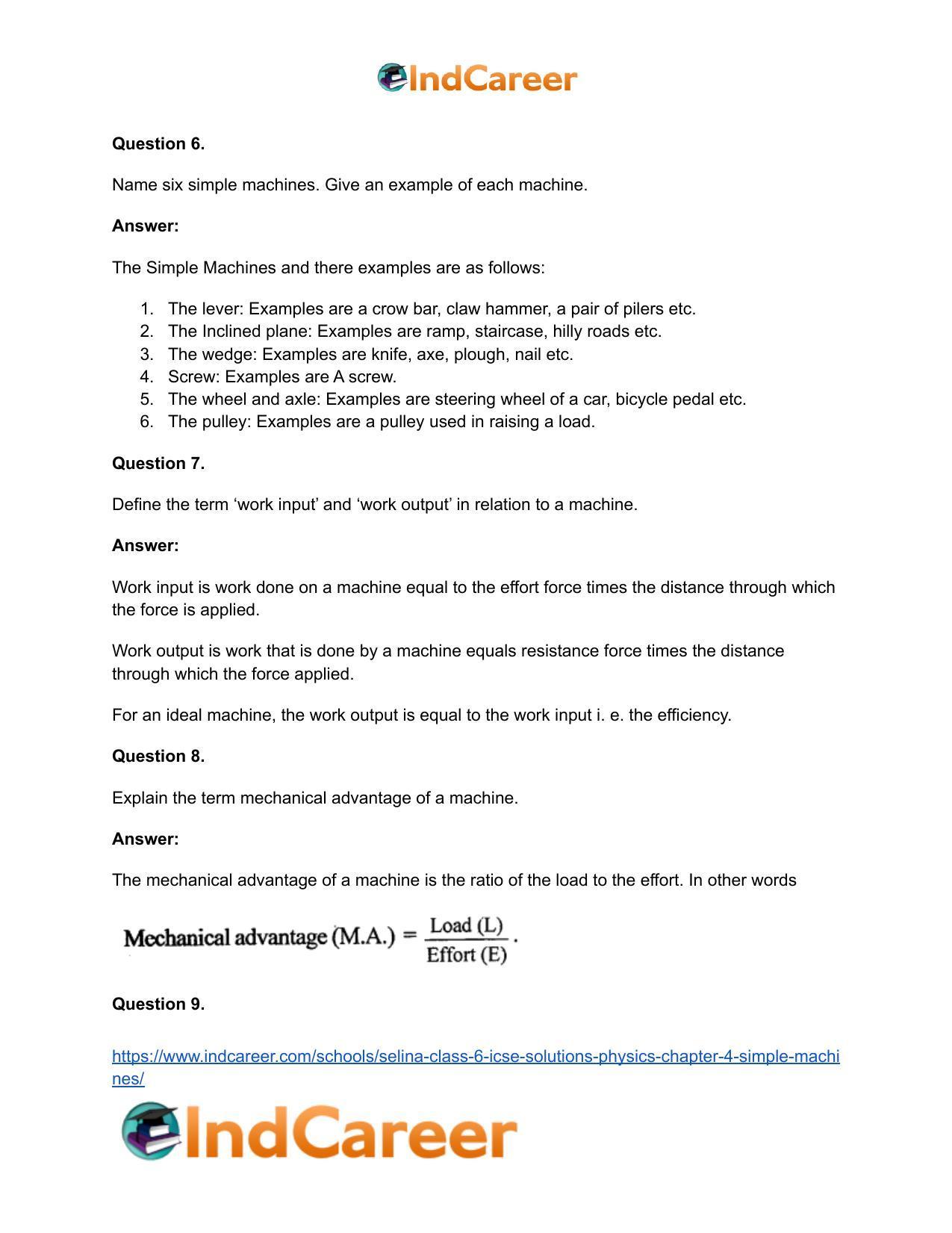 Selina Class 6 ICSE Solutions Physics : Chapter 4- Simple Machines - Page 6
